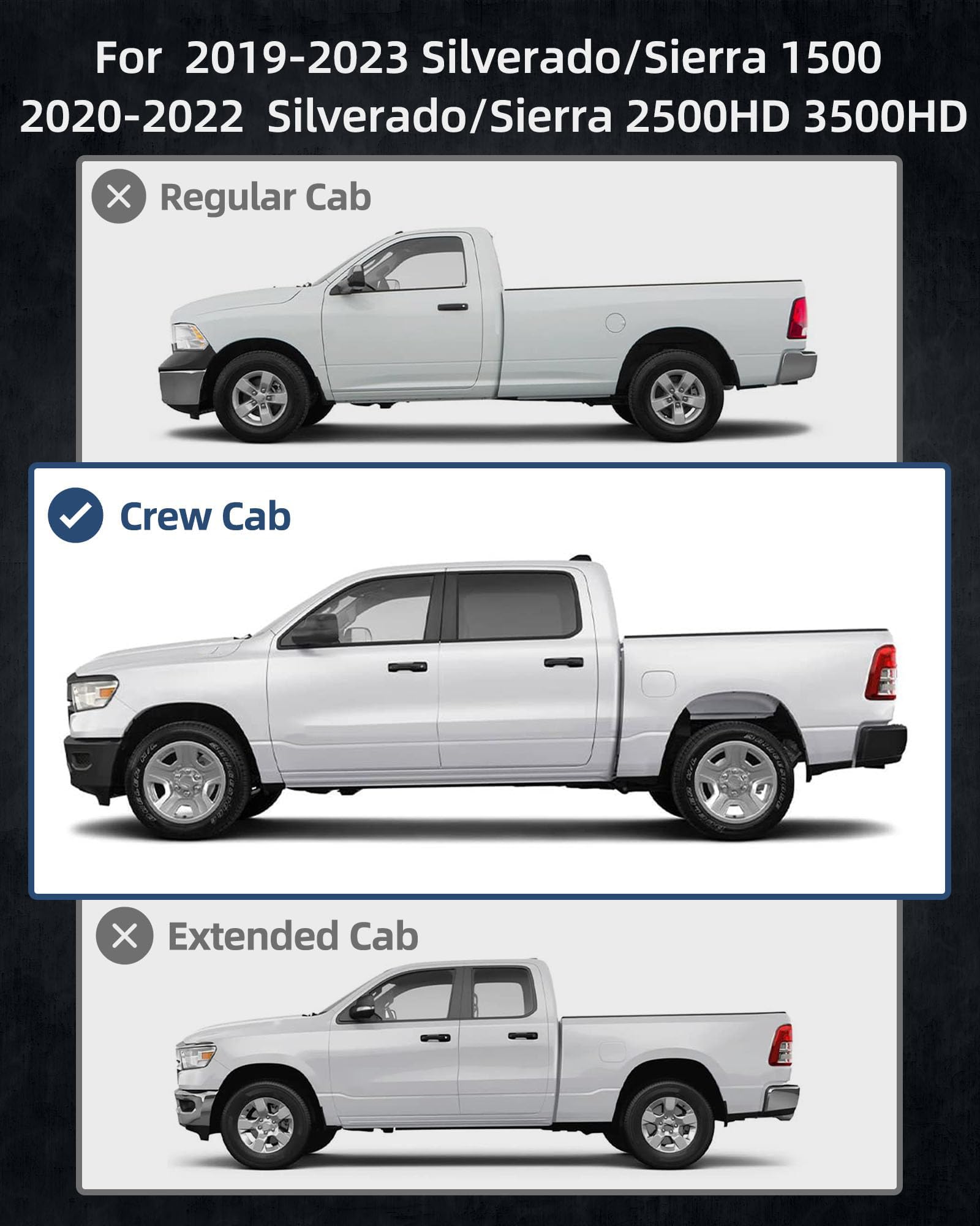 Garvee Running Boards Compatible with 2019-2024 Chevy Silverado/GMC Sierra 1500 Crew Cab (Excl. 2019 1500 LD/Limited&2022 1500 LTD/Limited),Rock Sliders for 2020-2024 Silverado/Sierra 2500HD 3500HD
