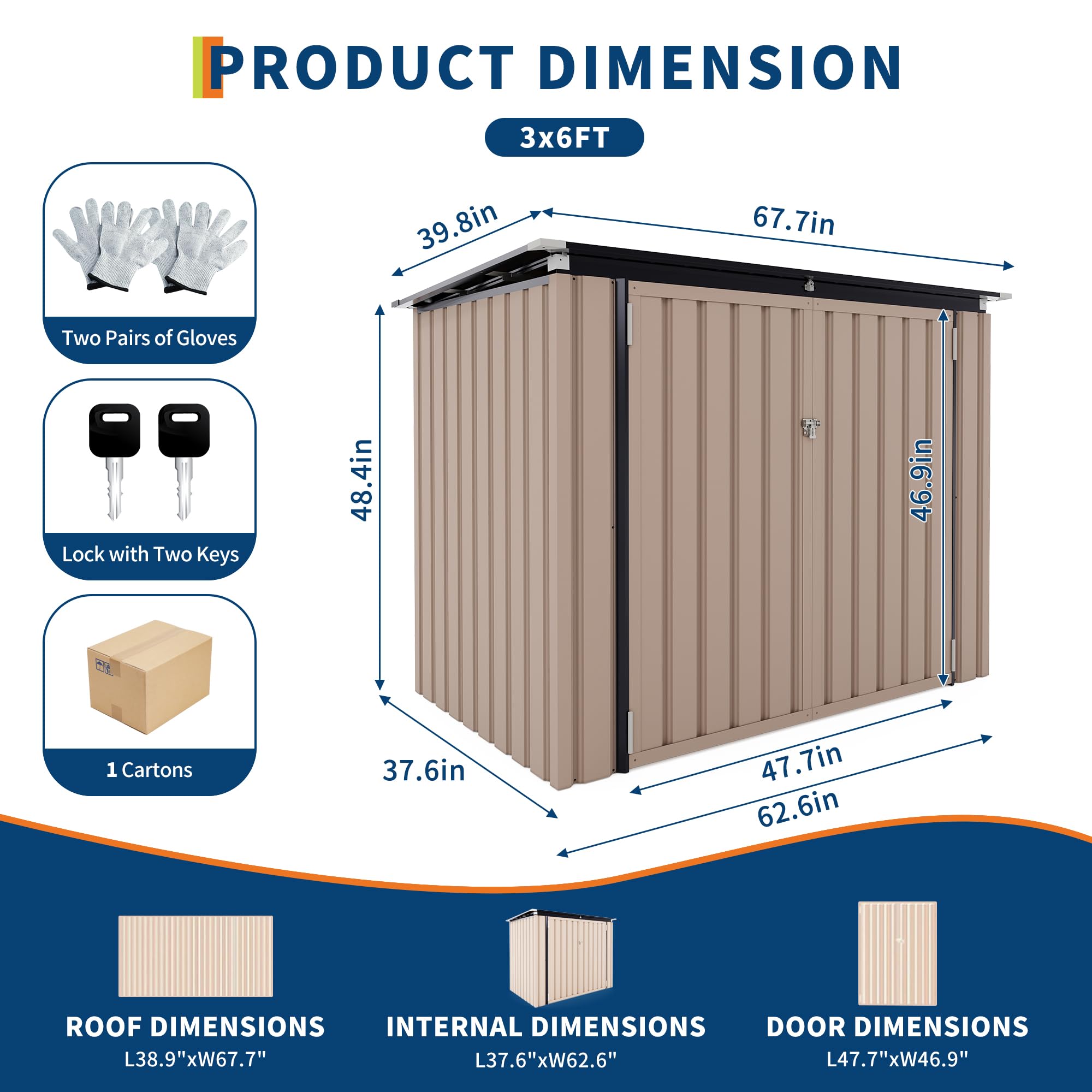 Garvee 3x6ft Metal Outdoor Storage Shed for 2 Trash Cans, Garbage Bin Shed with Chain Lid, Durable Garden, Backyard & Patio Storage