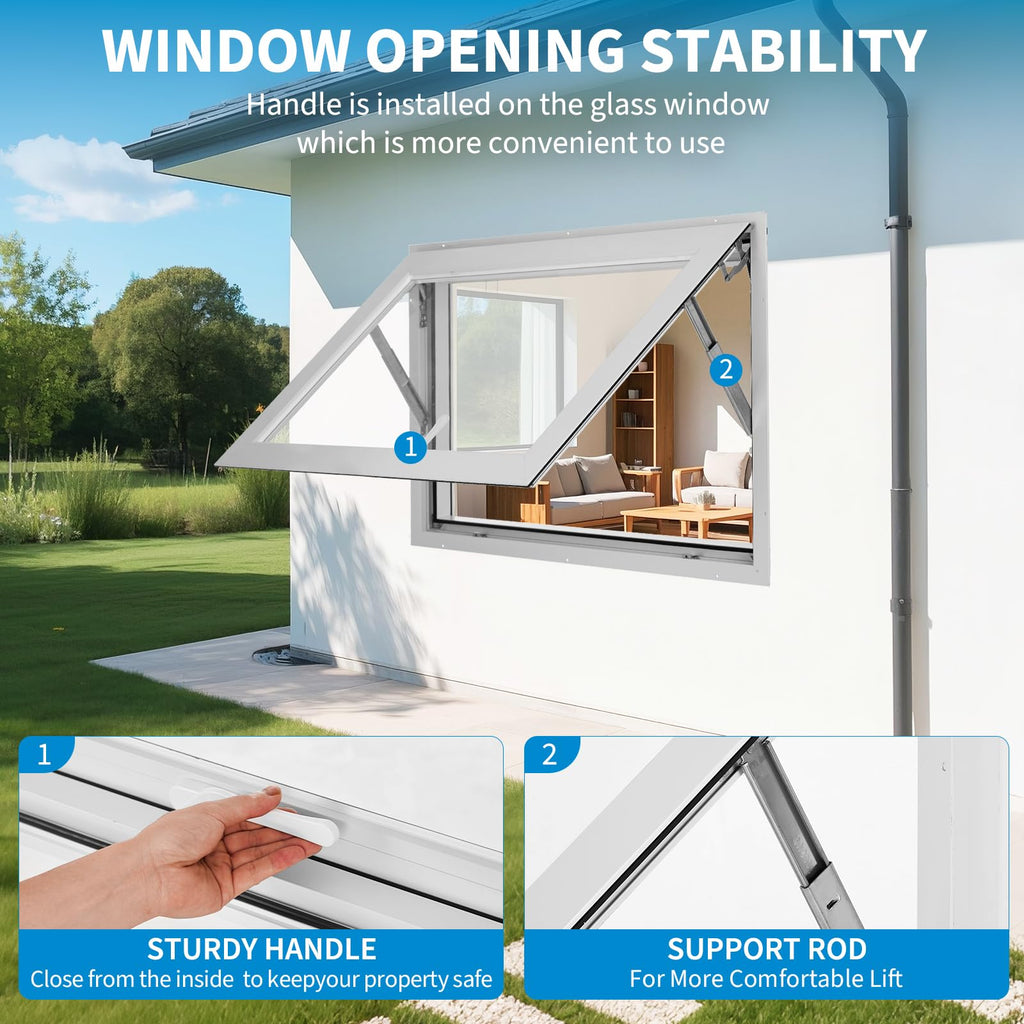 Garvee 36"x36"x3.4" House Window - 4-Gear Adjustable Sliding Window with 5mm Reinforced Glass and Magnetic Mesh for Home Use
