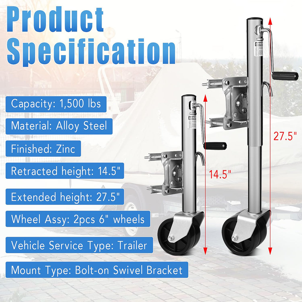 Garvee 1500 lbs Boat Trailer Jack with 6 Inch Dual Wheel, Heavy Duty Swivel Trailer Jack 13 inches Lift, Zinc-Plated Finish for Boat, RV, Trailer, Camper