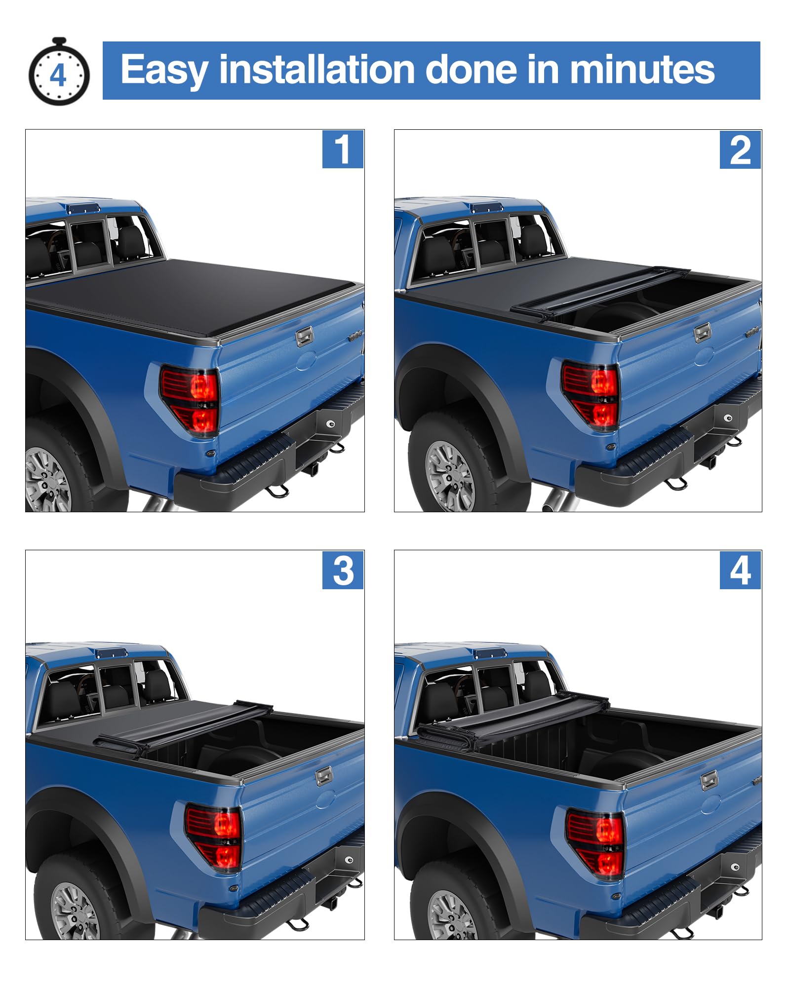 Garvee Soft Quad Fold Truck Bed Tonneau Cover Compatible with 2015-2025 Ford F150 6.5ft Bed Black