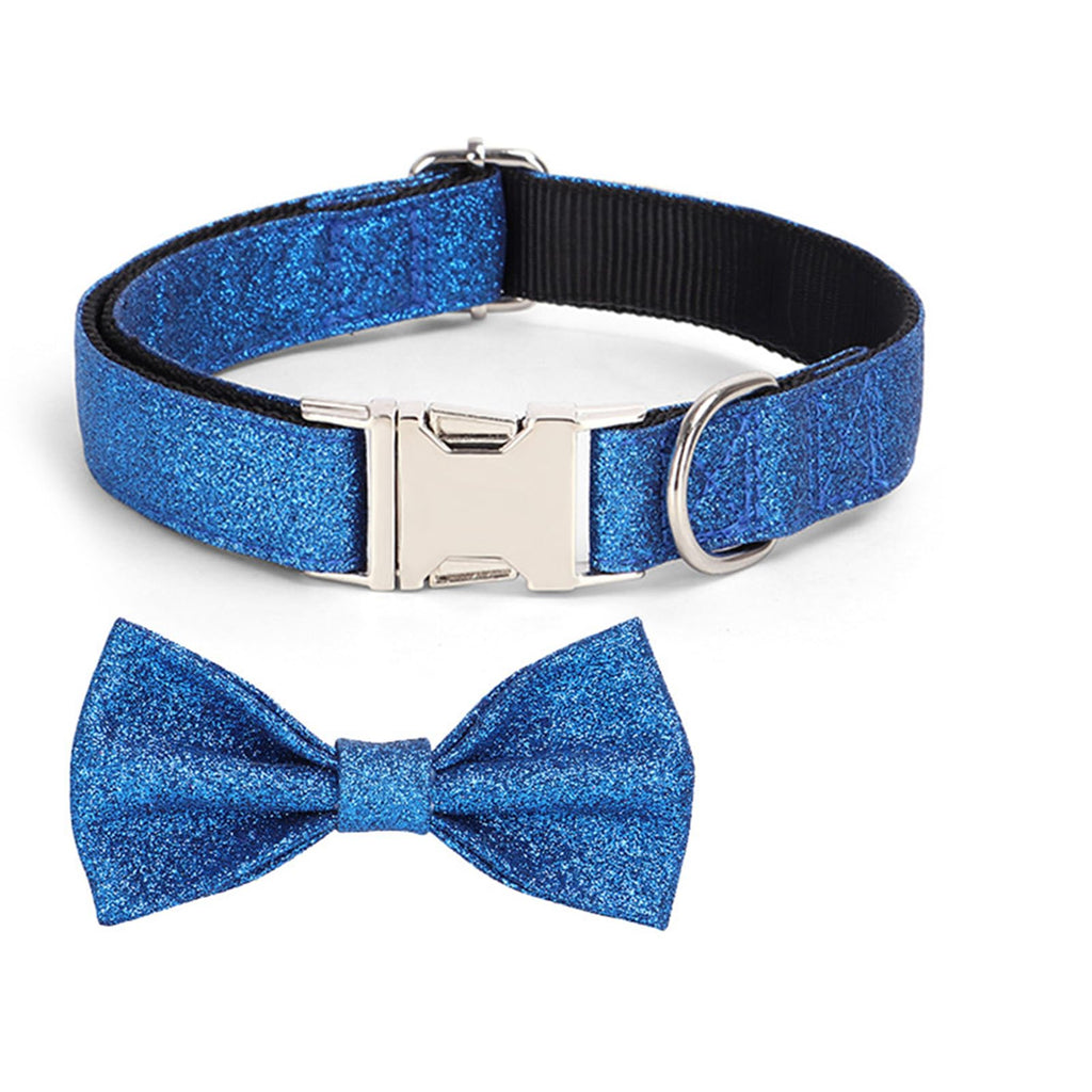 Garvee Pet Dog Collars Bling Dog Bow Tie Collar Cute Girl Dog Collar with Safety Metal Buckle for Small Boy Girl Dogs Cats Neck Fit 9-12" Navy Blue