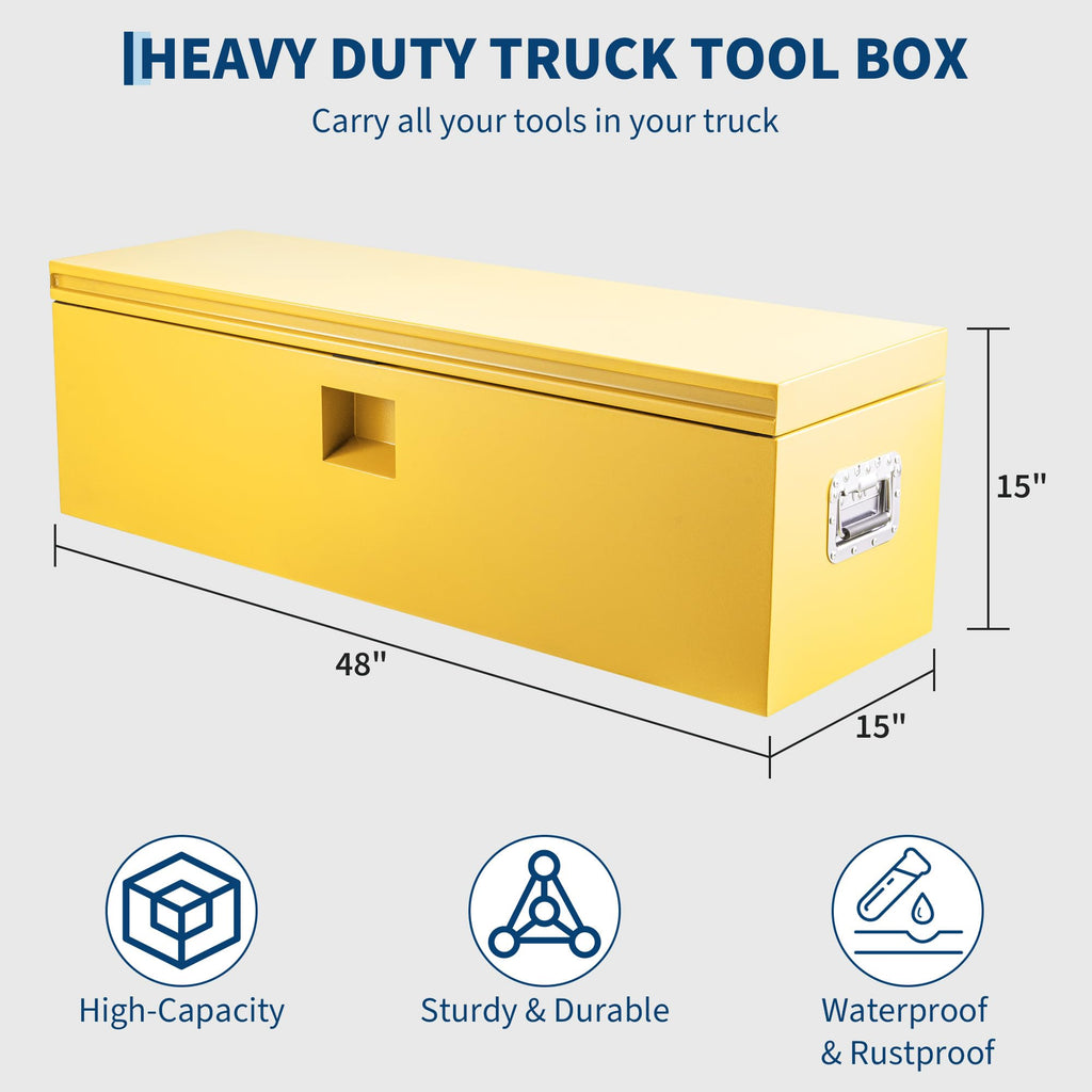 Garvee 48"X15"X15" Steel Truck Tool Box - Heavy-Duty, Dual Lids, Lockable, Weatherproof Storage for Pickup Truck Beds, RVs, and Trailers, Yellow