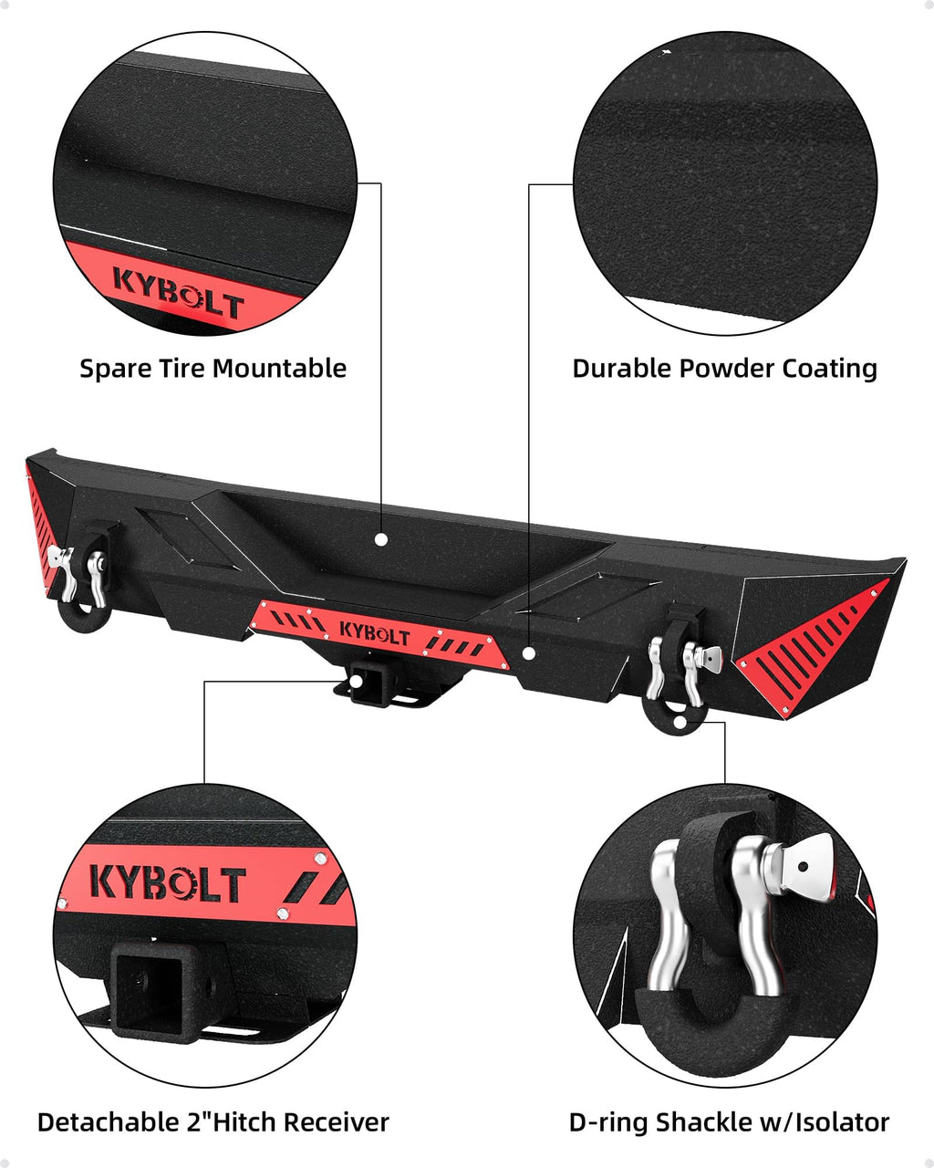 Garvee Rear Bumper Compatible with 2007-2018 Jeep Wrangler JK & JKU Unlimited (2/4 Doors), Off Road Back Bumper with Hitch Receiver & 2 x D-Rings Paintable Armor