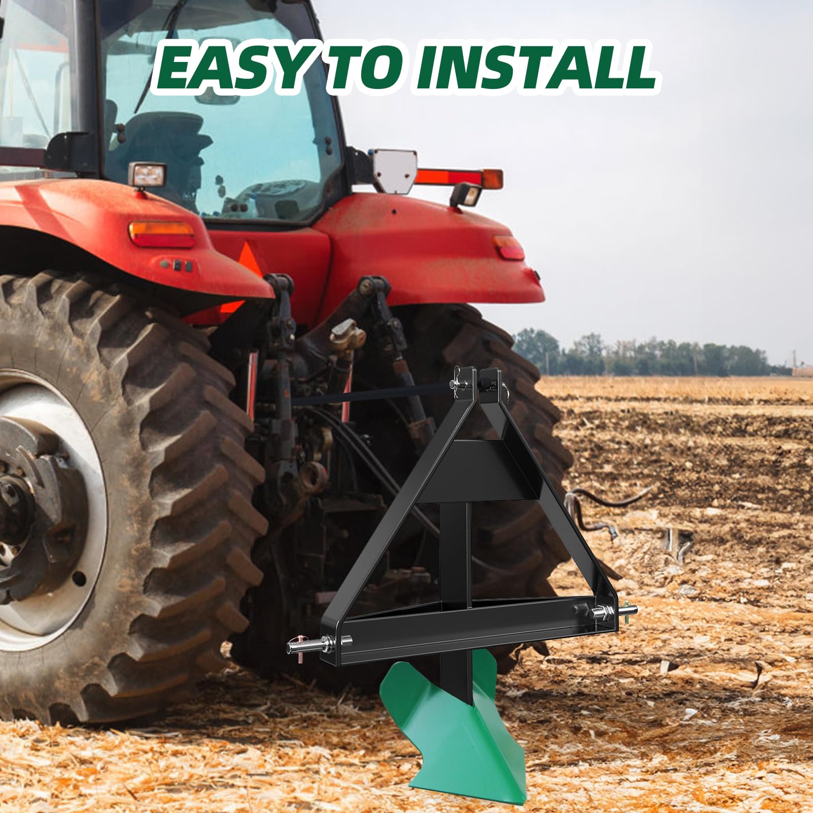 Garvee Heavy Duty Middle Buster Plow for 3-Point Hitch Tractors, Durable Steel Soil Tiller for Farming and Gardening Green