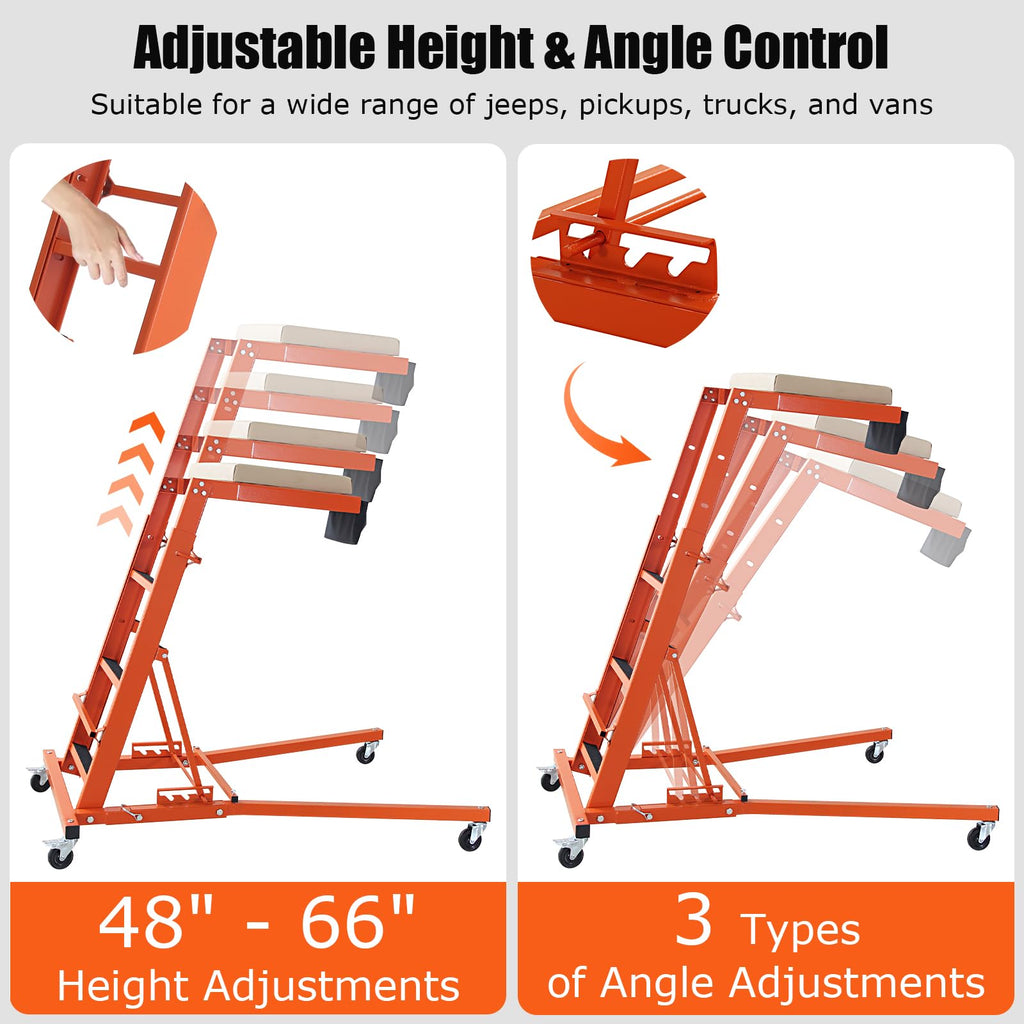 Garvee Automotive Top Creeper, 48"- 66" Adjustable Height, 3 Types of Angle Adjustable Top Automotive Creeper, 400 LBS Capacity Engine Creeper for Home Garage, Workshop Repair Maintenance, Orange