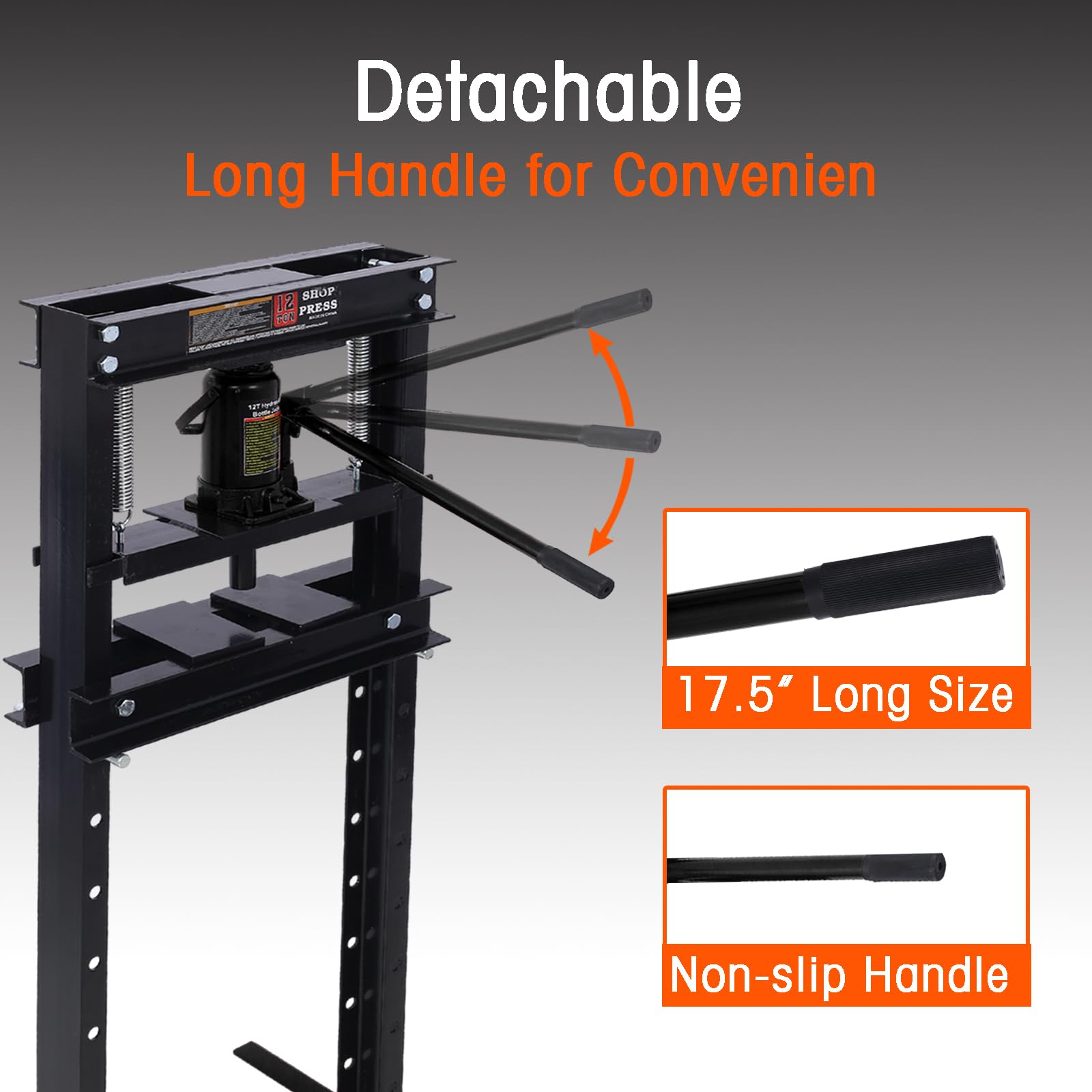 Garvee 12 Ton Hydraulic Press Adjustable Shop Press With Plates For Garage Floor Black