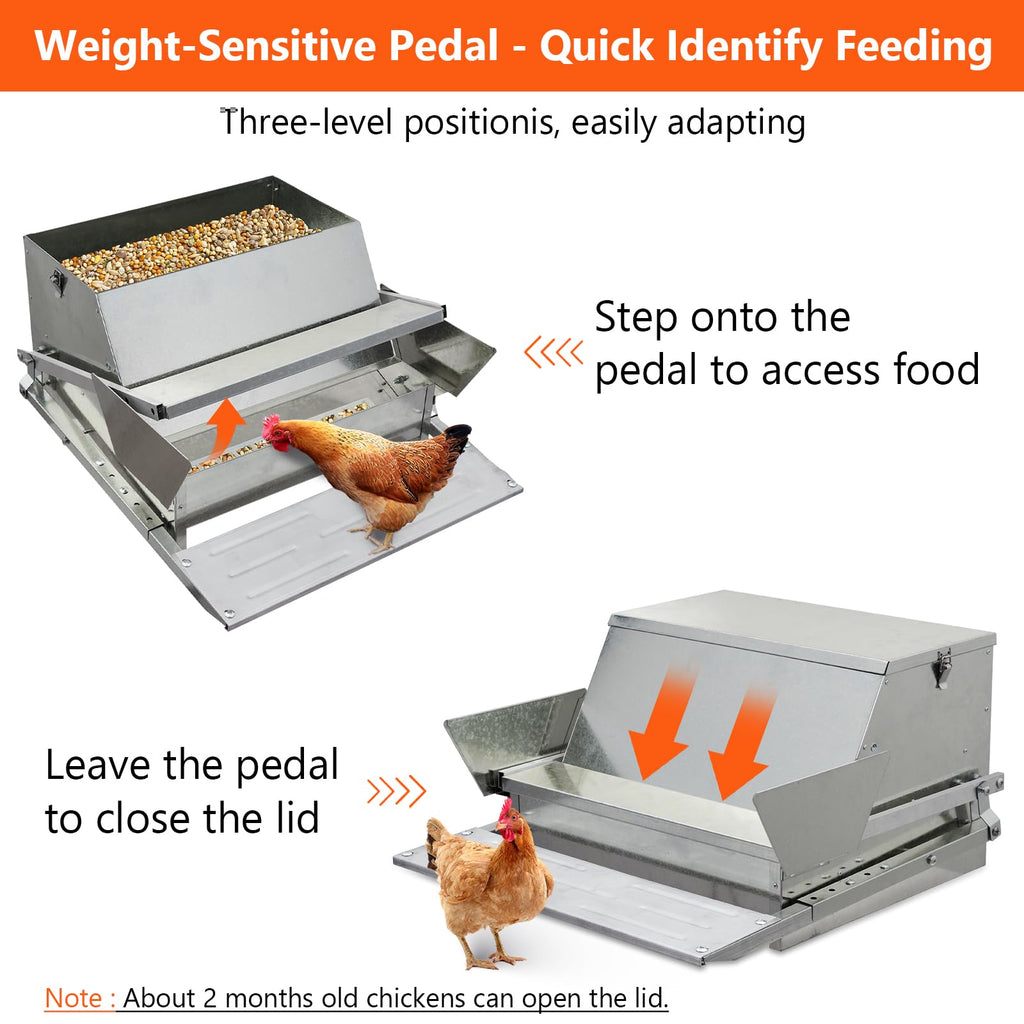 Garvee 27LBs Automatic Treadle Chicken Feeder, Galvanized Steel, Outdoor