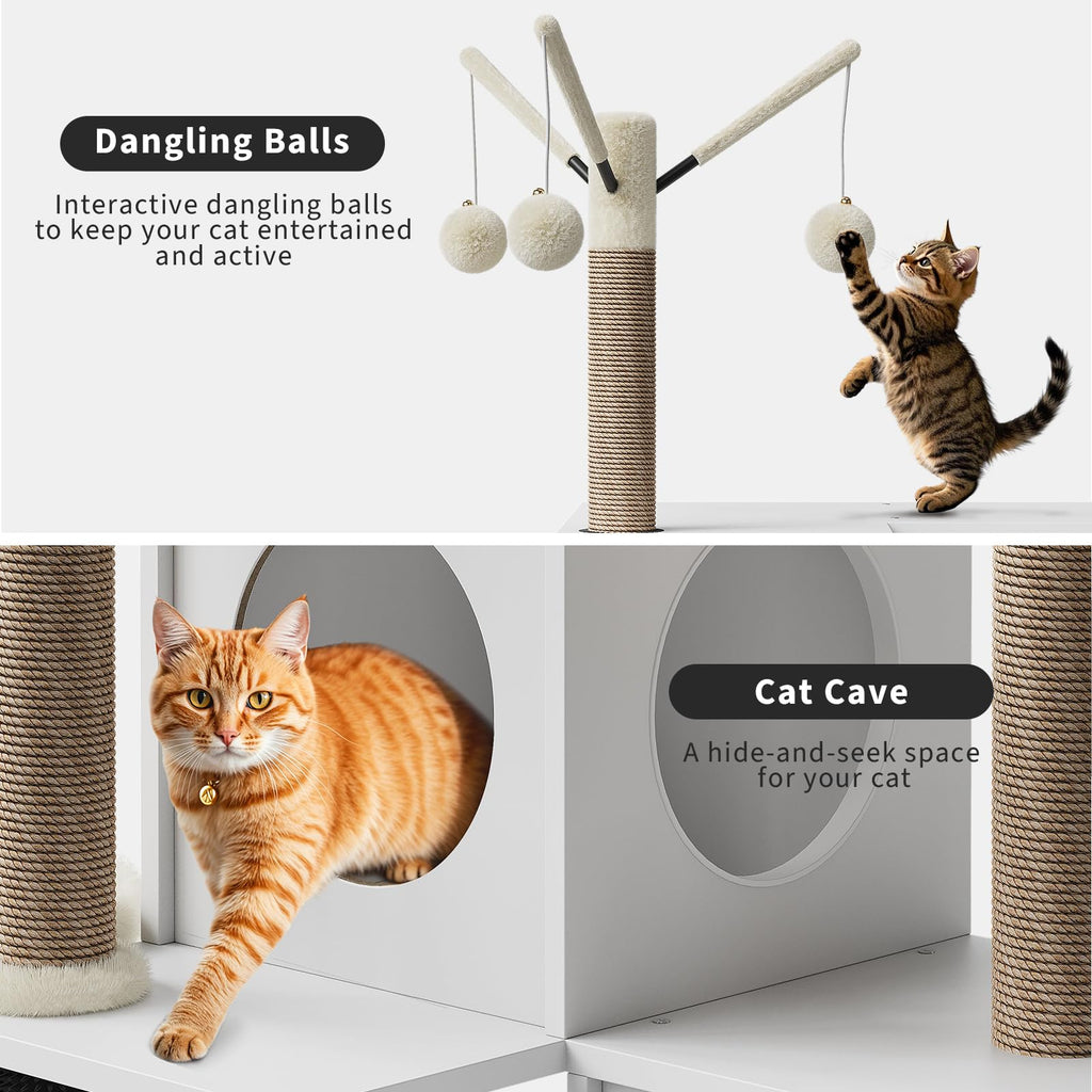 Garvee 54.3" Cat Tree Tower with Hidden Litter Box Enclosure, Modern 2-in-1 Cat Condo, Multi-Cat Homes, Greige & Beige