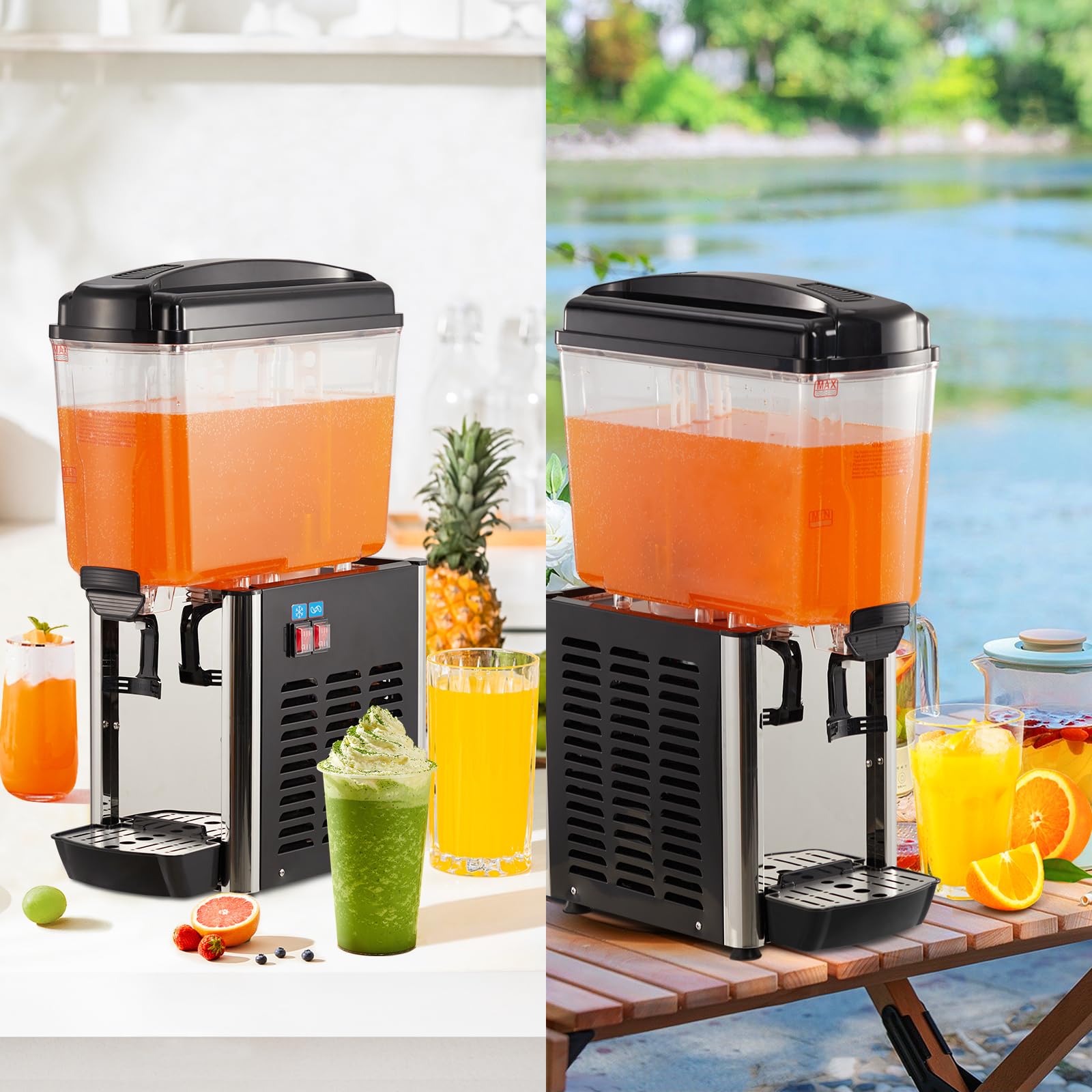 GARVEE 18L (4.8 Gallon) Commercial Juice Dispenser, 1 Tank, Stainless Steel Beverage Dispenser for Slushy, Cold Drink, Restaurant