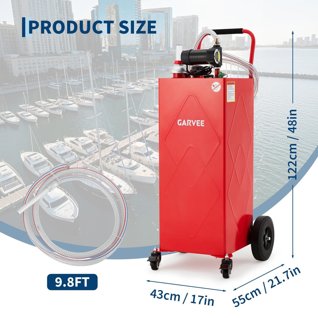 Garvee 35 Gallon Fuel Caddy with 12V Electric Pump, Heavy Duty Portable Diesel Storage Tank, 4 Wheels, Lockable Cap, Red for Cars Boats ATVs Lawn Mowers (Diesel Only)