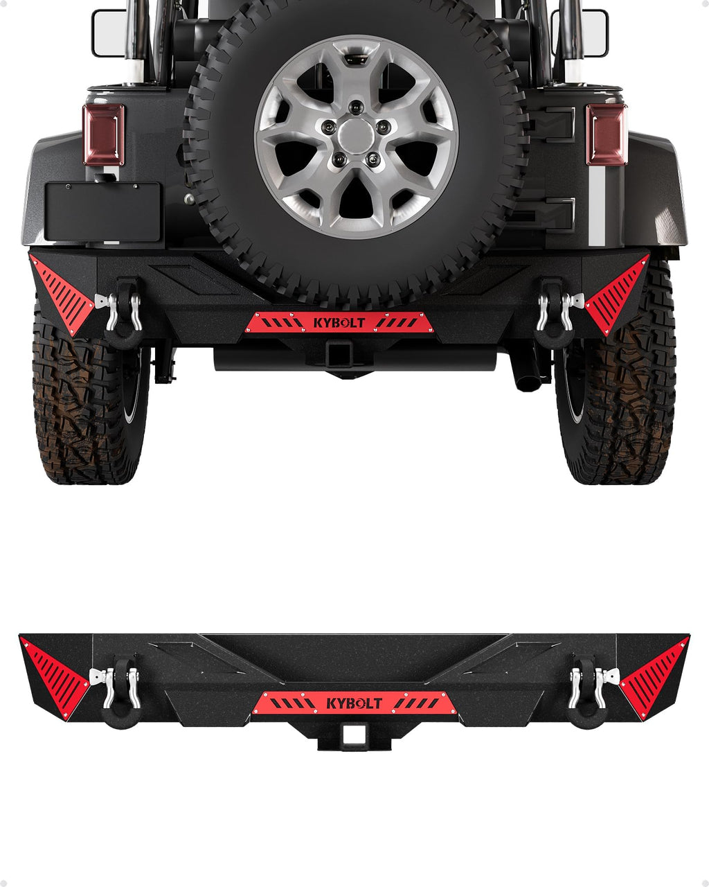 Garvee Rear Bumper Compatible with 2007-2018 Jeep Wrangler JK & JKU Unlimited (2/4 Doors), Off Road Back Bumper with Hitch Receiver & 2 x D-Rings Paintable Armor