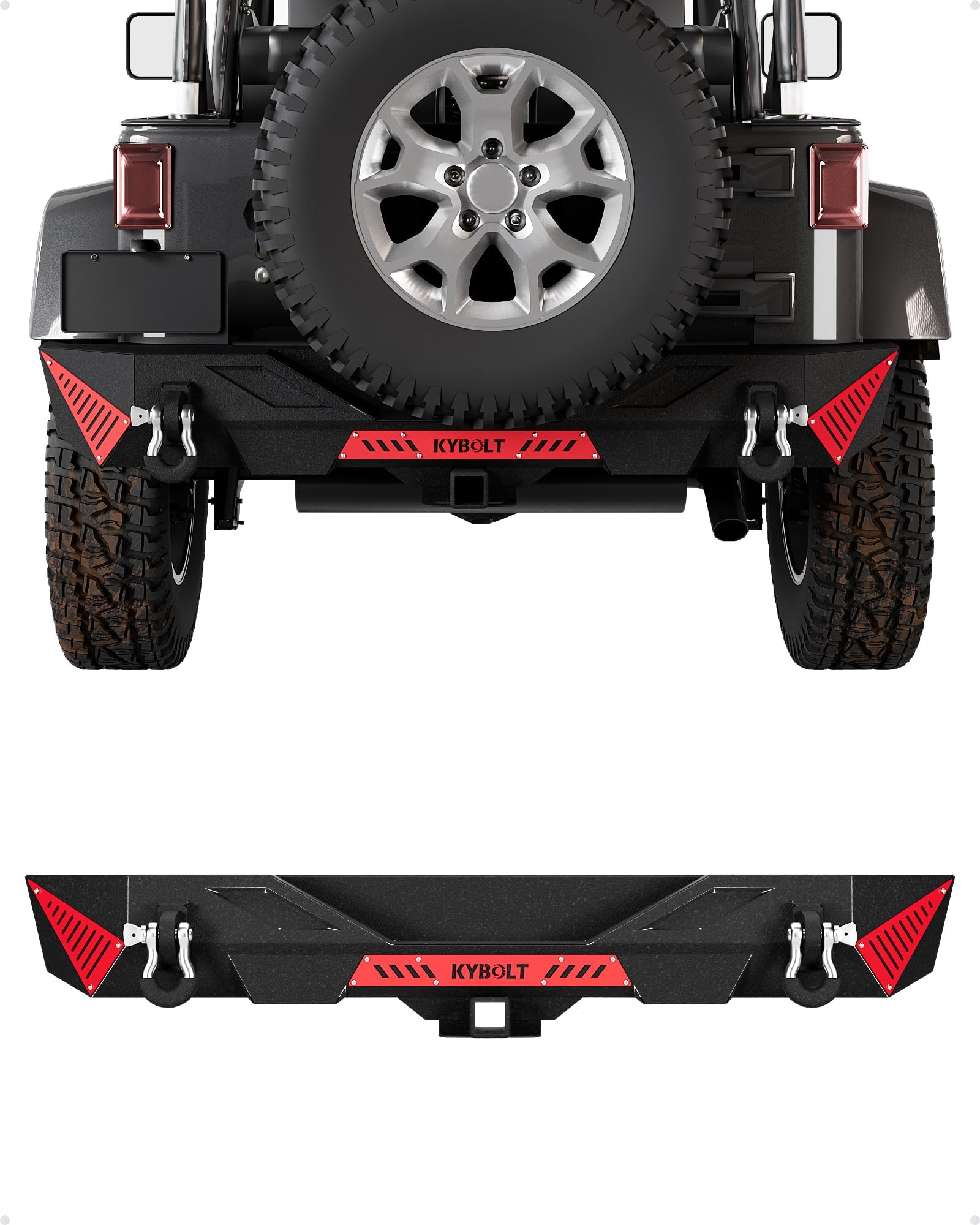 Garvee Rear Bumper Compatible with 2007-2018 Jeep Wrangler JK & JKU Unlimited (2/4 Doors), Off Road Back Bumper with Hitch Receiver & 2 x D-Rings Paintable Armor
