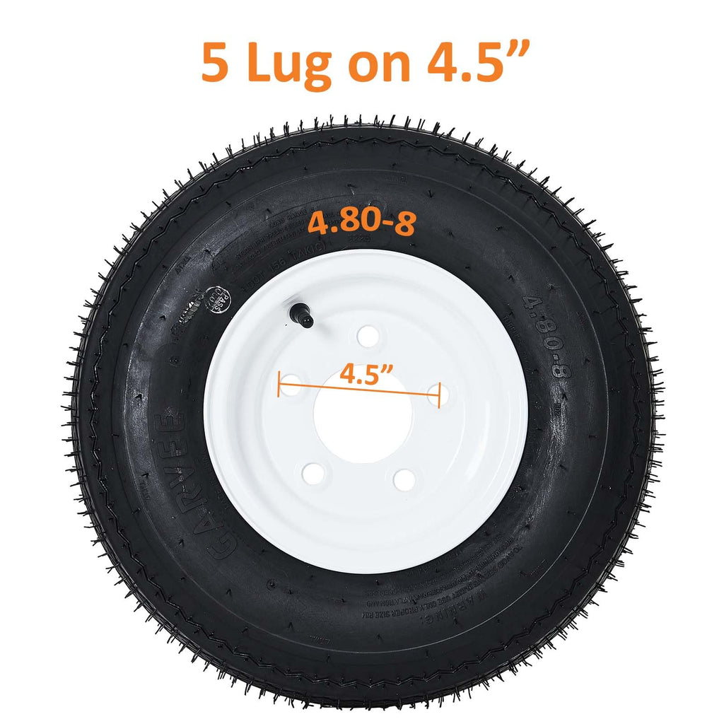 Garvee 4.80-8 Trailer Tire and Wheel Assembly, Heavy-Duty Load Range C 6PR, 8 Inch White Modular Wheel for Utility Boat Camper Trailers, Set of 2