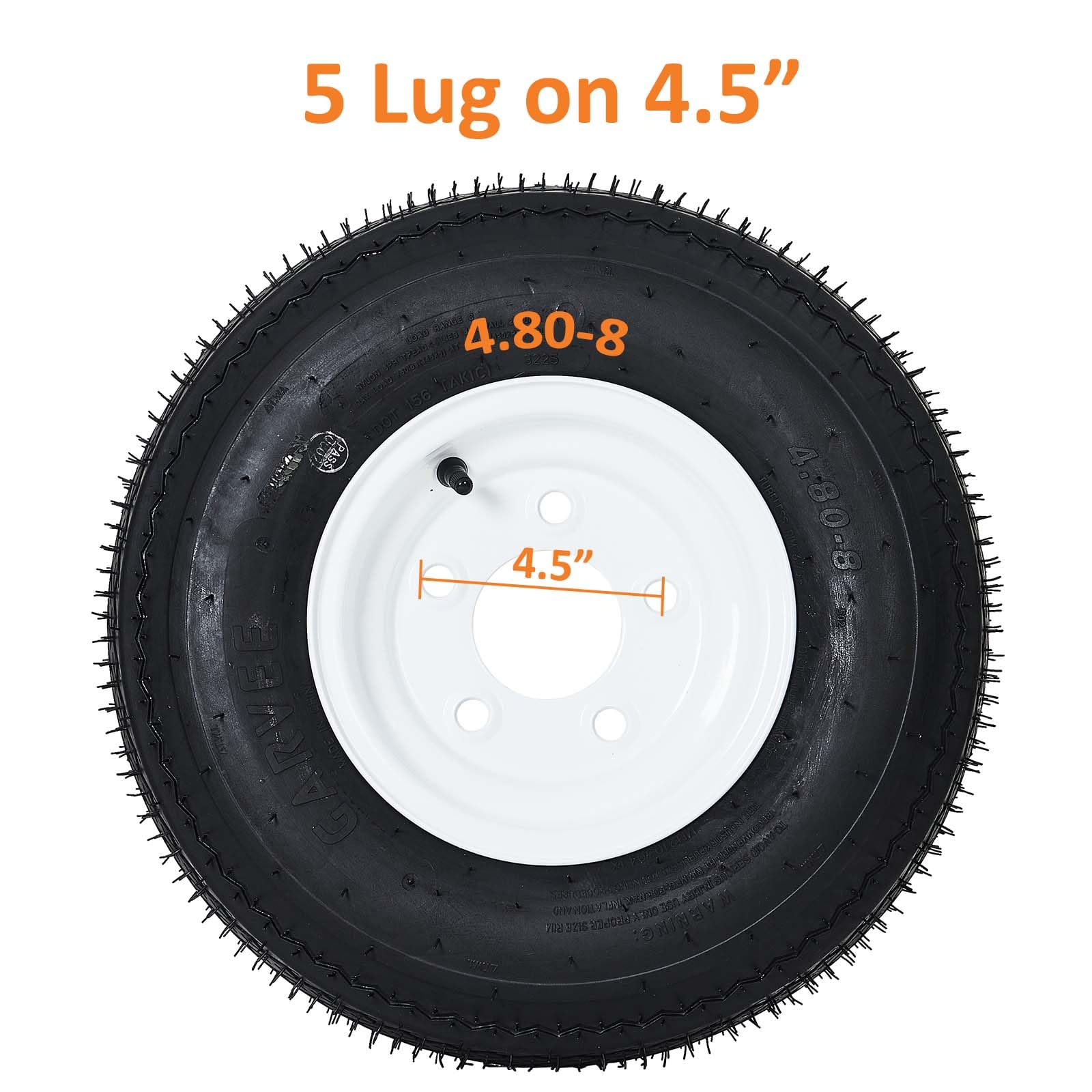 Garvee 4.80-8 Trailer Tire and Wheel Assembly, Heavy-Duty Load Range C 6PR, 8 Inch White Modular Wheel for Utility Boat Camper Trailers, Set of 2