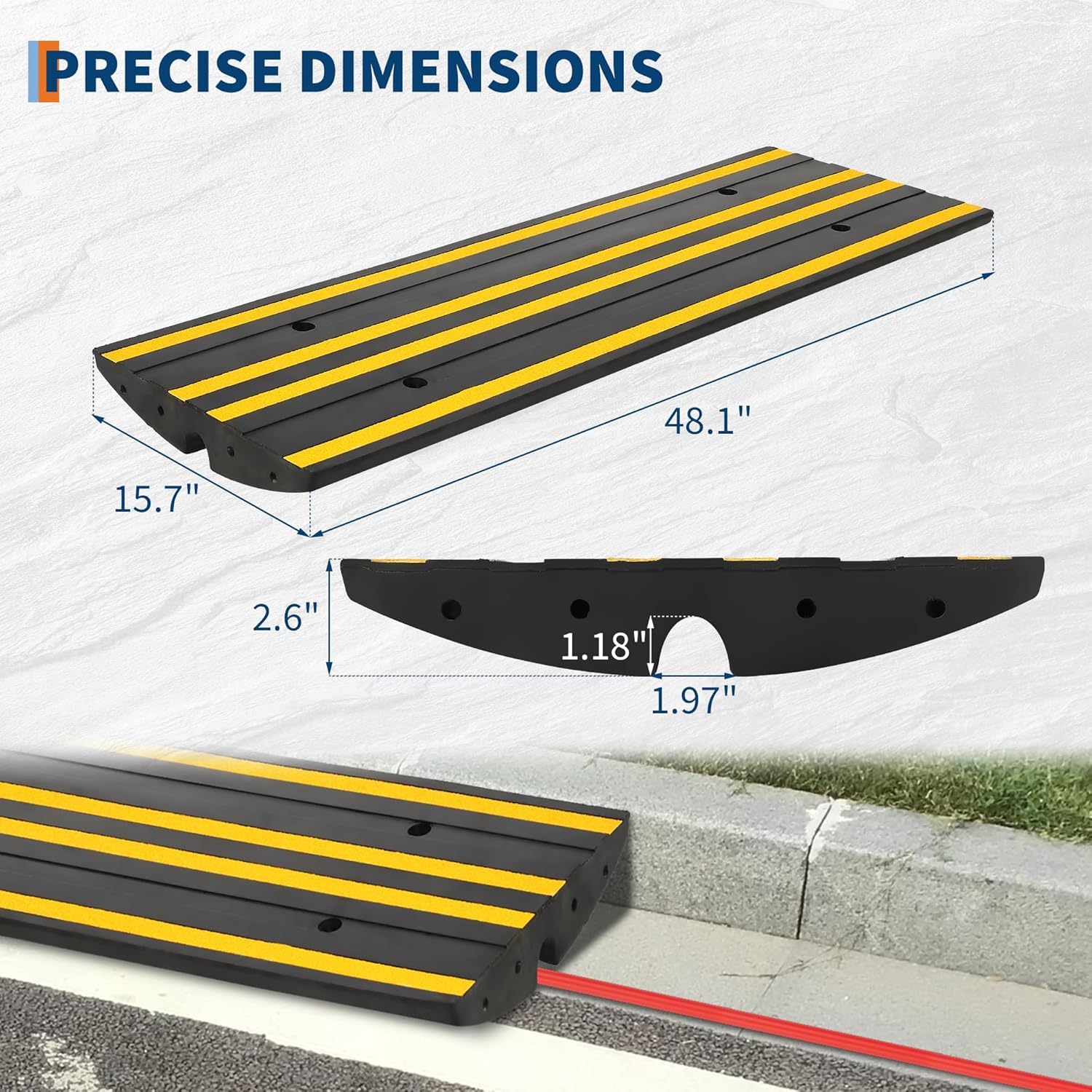 Garvee Heavy Duty Rubber Curb Ramp 2 Pack, 48 Inch Low Profile Driveway Ramp, 2.6 Inch Rise, Black, For Garage Sidewalk Car SUV RV Wheelchair