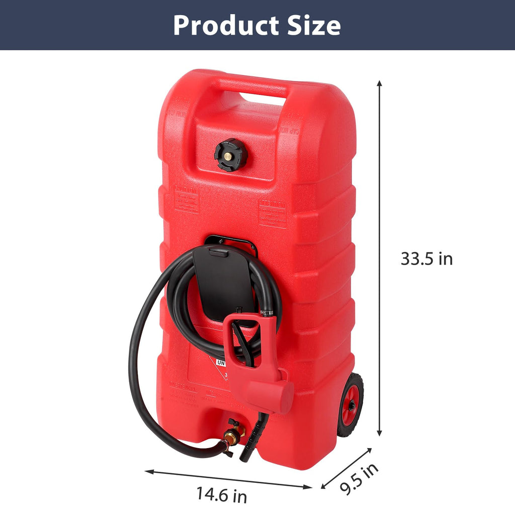 Garvee 2-Pack Fuel Caddy, 15 Gallon Portable Gas Fuel Tank Container with LE Fluid Transfer Siphon Pump and 10ft. Delivery Hose, Diesel Storage Can On-Wheels for Cars, Lawn Mowers, ATVs, Boats, Red