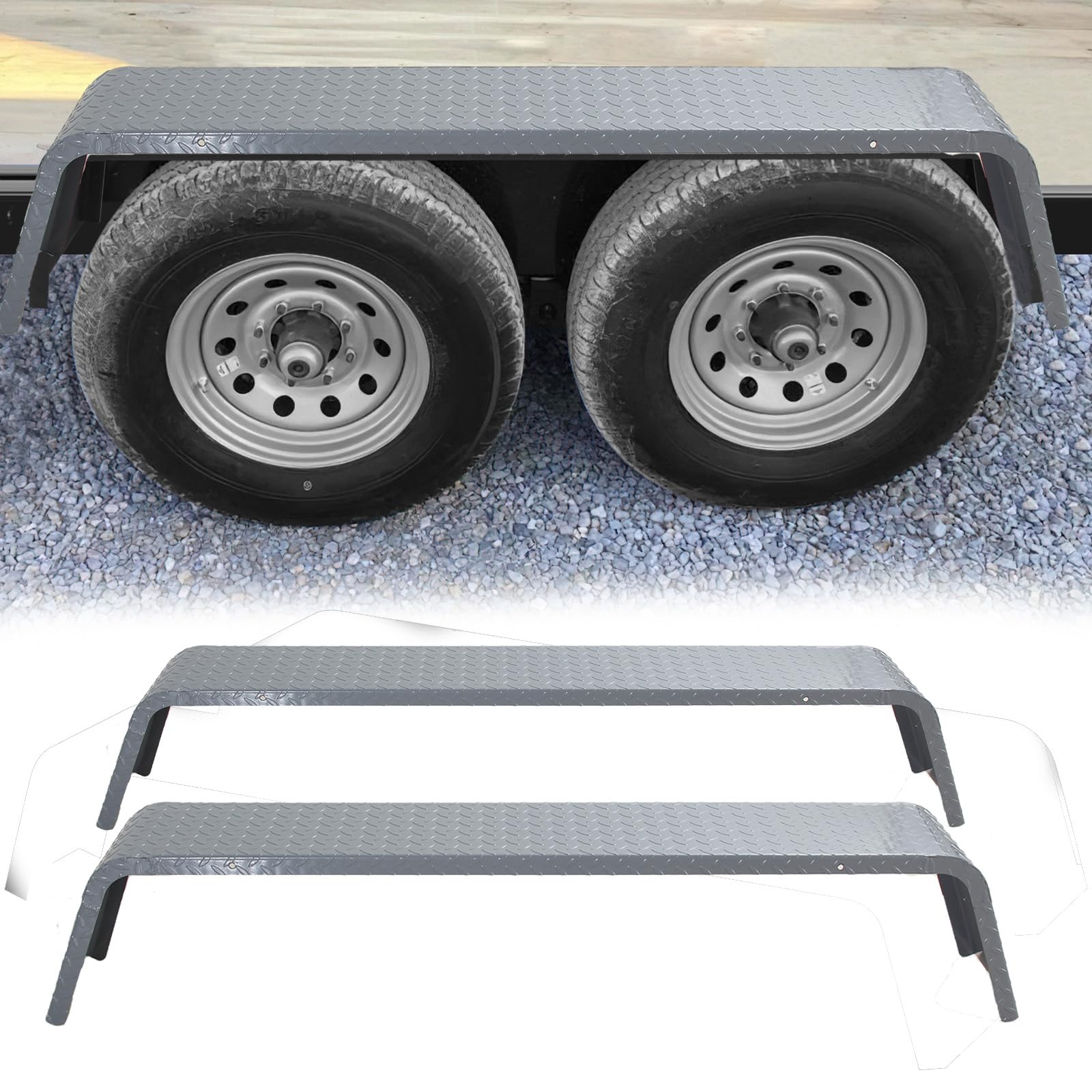Garvee Trailer Fenders, Heavy Duty Plate Steel Fenders for 13 Inch -15 Inch Wheels Tandem Axle Trailer- 2Pcs
