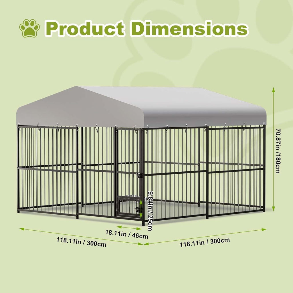 Garvee Large Outdoor Dog Kennel, Heavy Duty Dog Cage with Roof, Dog Kennel Galvanized Iron Dog House with Safety Locks, UV & Water Resistant Proof Cover, for Garden Backyard(10x10x6ft)