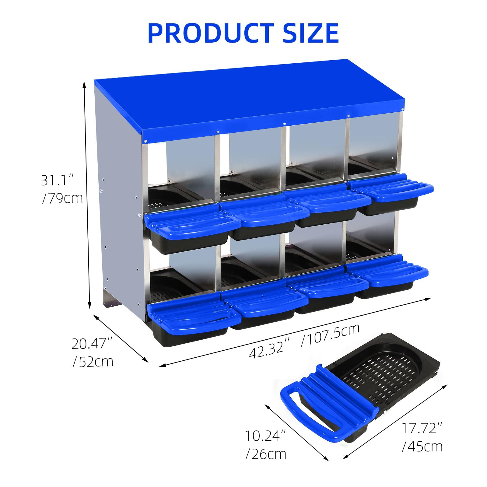 Garvee Chicken Nesting Box 8-Hole Roll Away Egg Laying Box with Lid Heavy-Duty Galvanized Steel Rustproof Design Wall-Mountable Blue