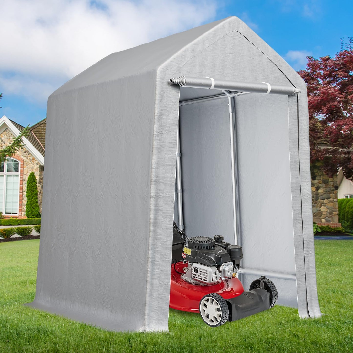 Garvee 10'x10' Heavy Duty Carport with Roll-Up Door - Waterproof Portable Garage for Cars & Boats, Grey