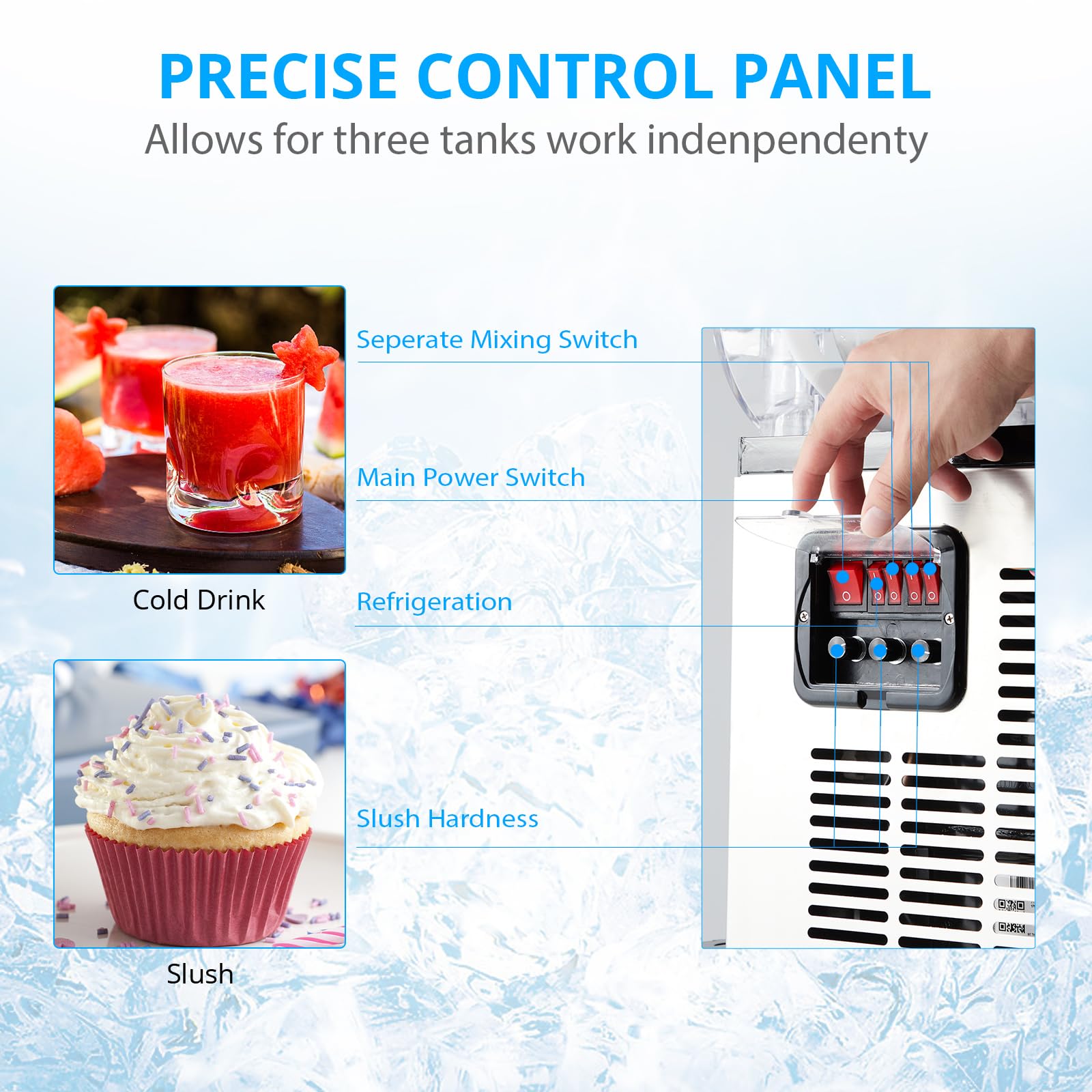 Garvee Commercial Slushy Machine 45L (15L x3) 600W – Stainless Steel & Food-Grade PC Tanks for Restaurants, Bars, Events