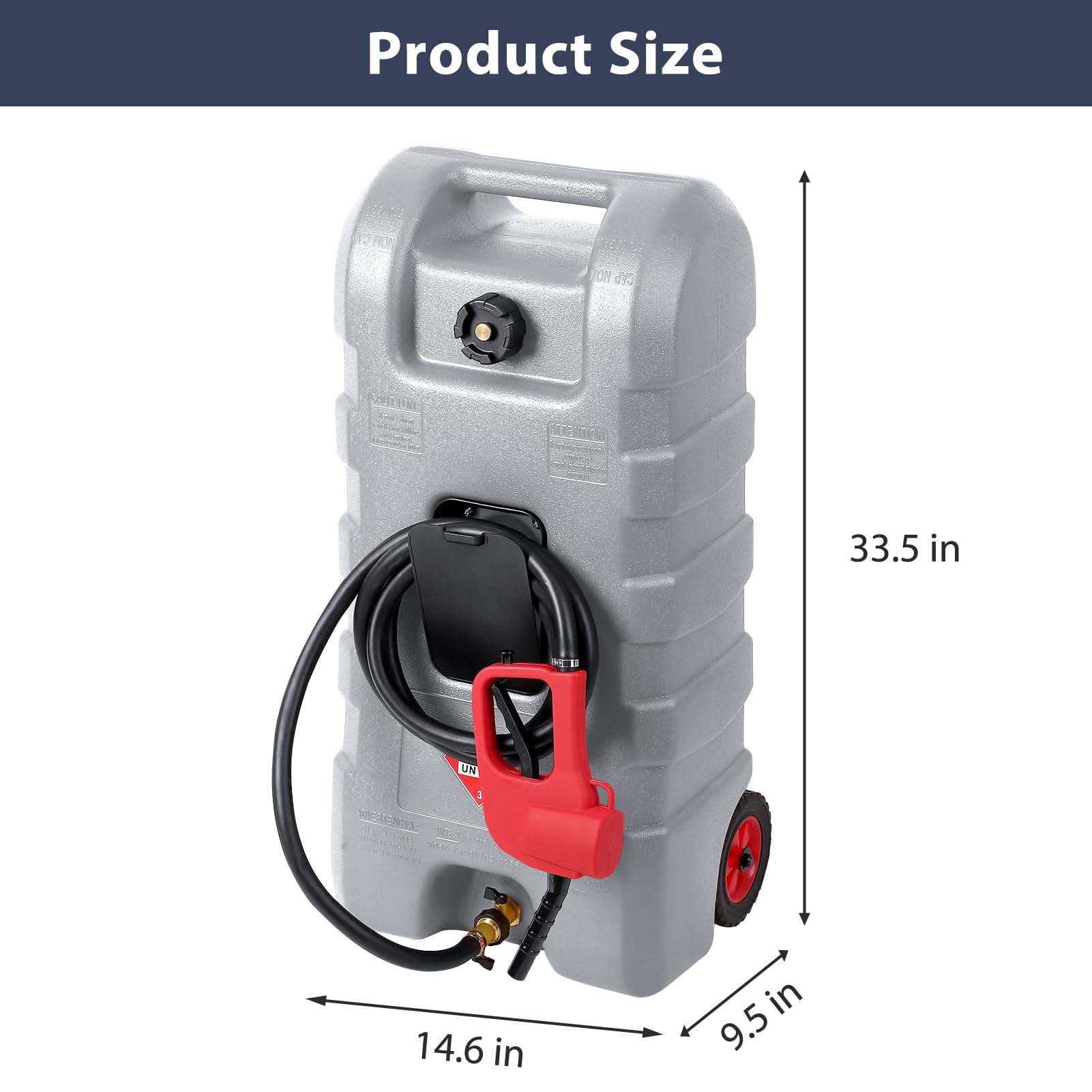 Garvee Fuel Caddy, 15 Gallon Portable Gas Fuel Tank Container with LE Fluid Transfer Siphon Pump and 10ft. Delivery Hose, Diesel Storage Can On-Wheels for Cars, Lawn Mowers, ATVs, Boats, Gray