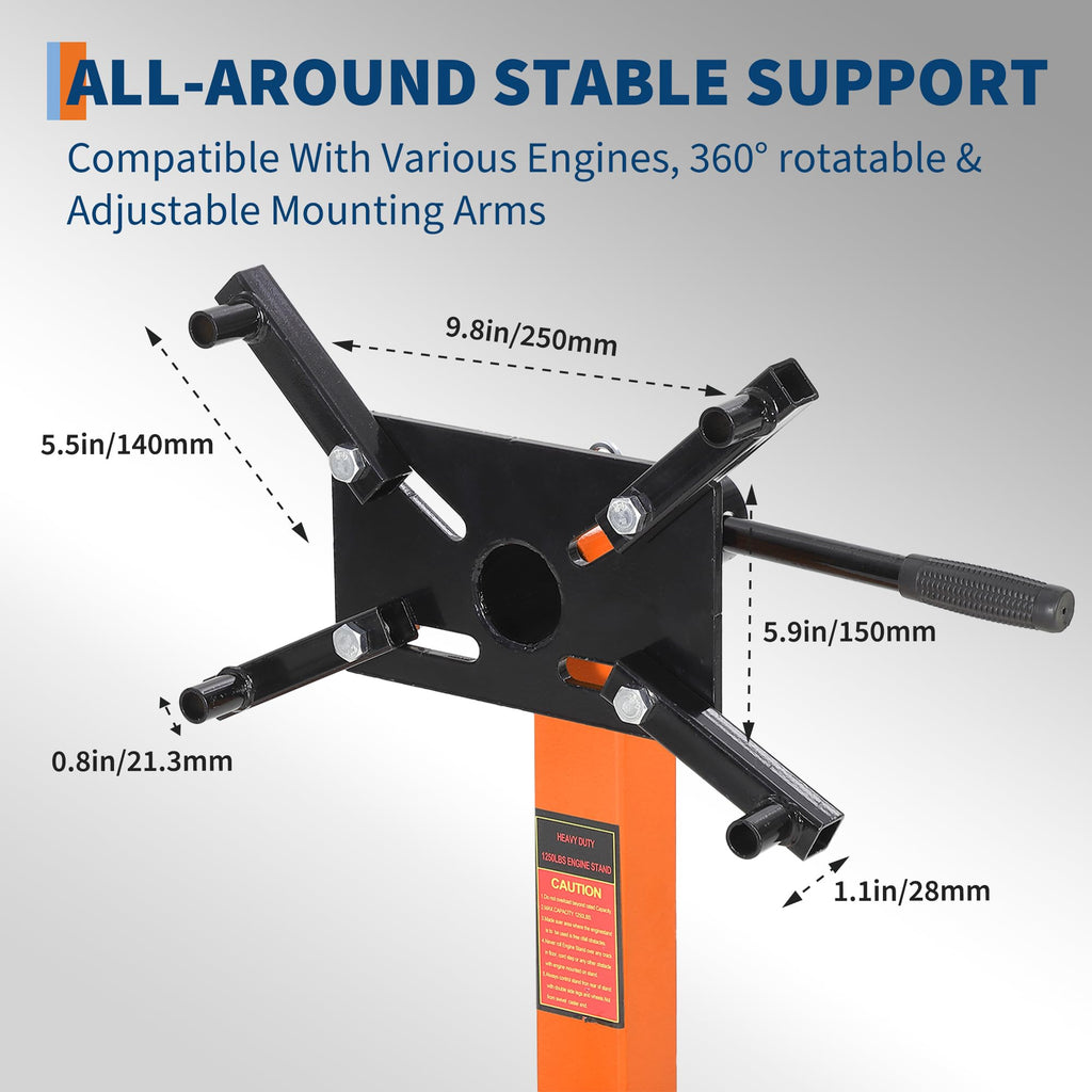 Garvee Engine Stand 1300 LBS Rotating Engine Motor Stand with 360-Degree Rotating Head, Adjustable Arms, Casters for Vehicle Maintenance, Durable Steel, Black