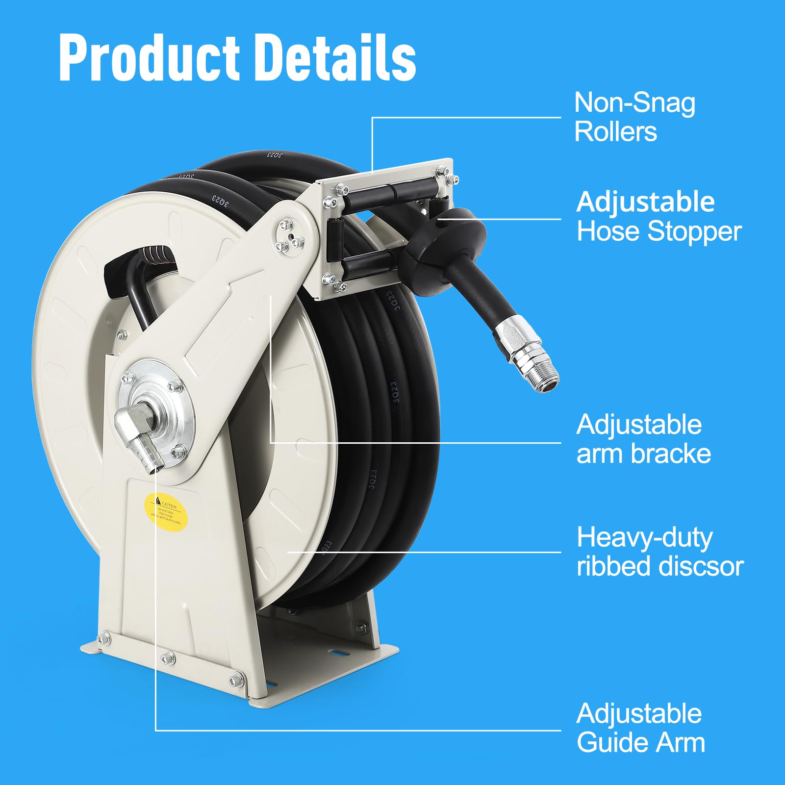 Garvee 1"x50" Fuel Hose Reel with 360° Swivel Standard Fueling Nozzle, Retractable Heavy Duty Steel Construction Reel, 300PSI Industrial Auto Swivel, Spring Driven Diesel Hose Reel for Construction, with Cover Waterproof