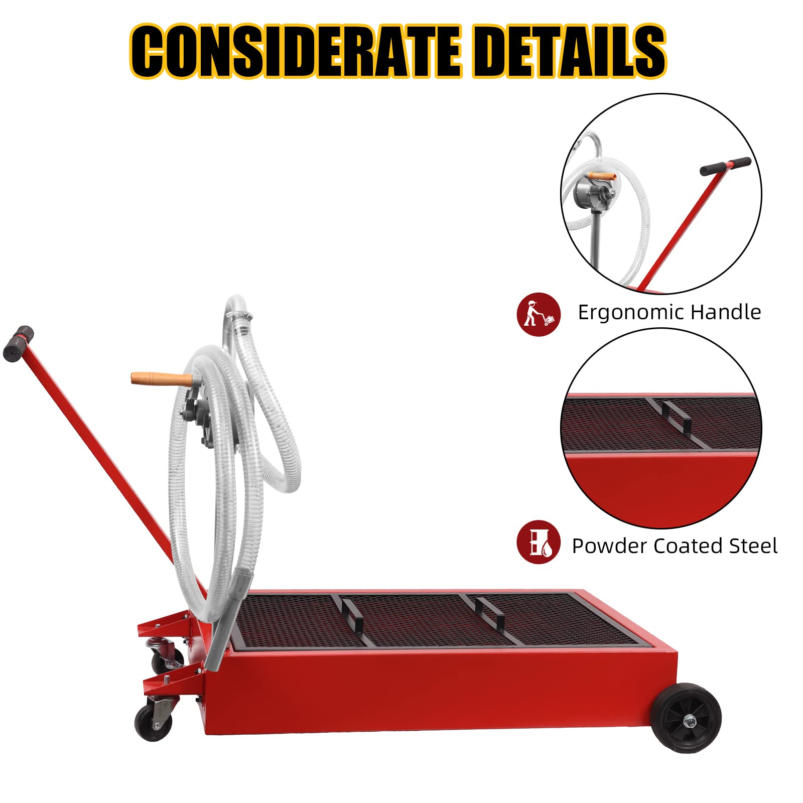 Garvee 25 Gal Hand Pump Oil Drain Pan with 95L Low Profile Oil Drain Pan - Red