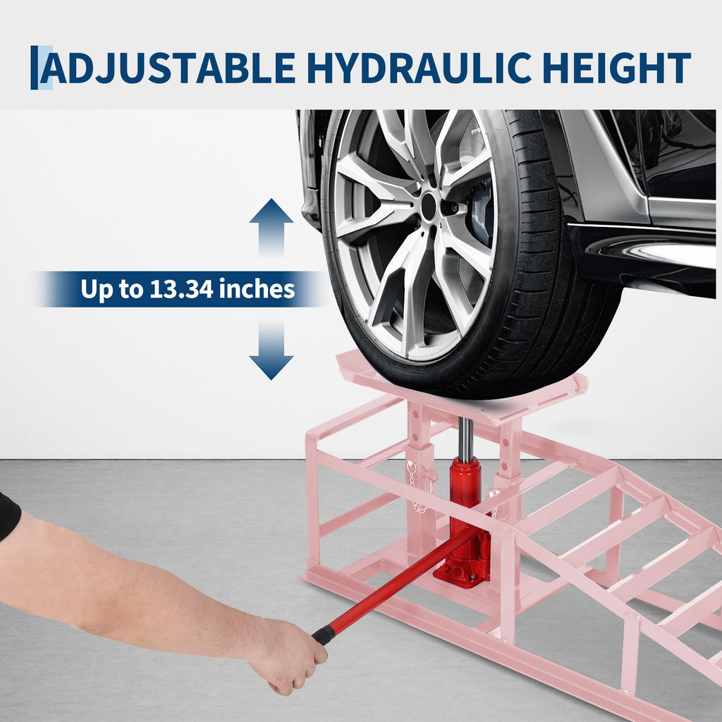Garvee 2-Pack Hydraulic Car Ramps, 11000 lbs Capacity Low-Profile Car Lift with Adjustable Height (9.4"-13.34") for Trucks, Trailers, and Auto Repair in Garage, Pink