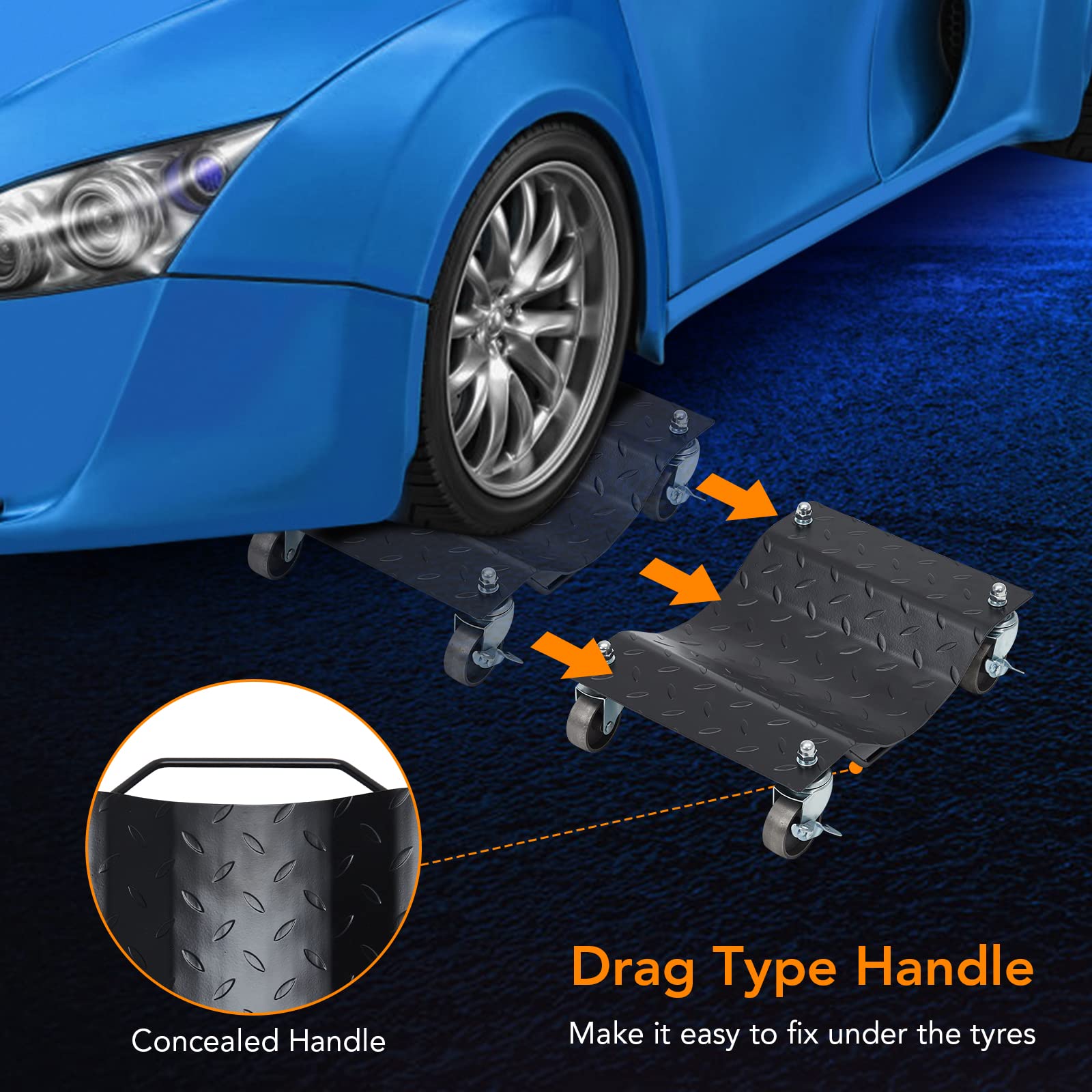 Garvee Heavy Duty Tire Skates 4 Pack, 6000lbs Capacity, 360° Rotatable Wheels, Antiskid Plate, Steel Construction, Easy Car Moving, Black