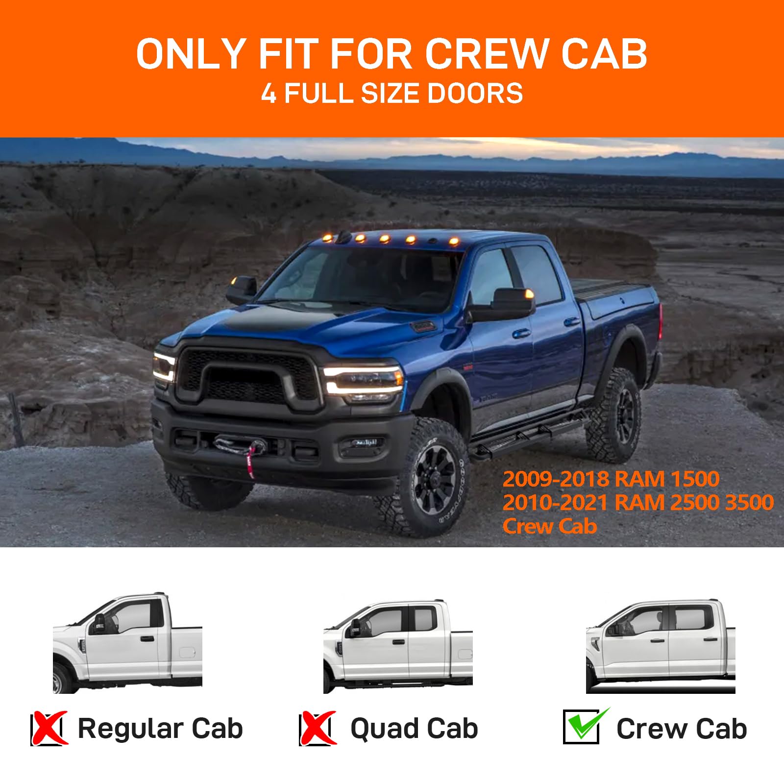 Garvee Drop Down Running Boards Compatible with 2009-2018 Dodge RAM 1500 Crew Cab, Drop Step Side Steps Compatible with 2010-2022 RAM 2500 3500 Crew Cab, All Steel 6" Running Boards Paintable