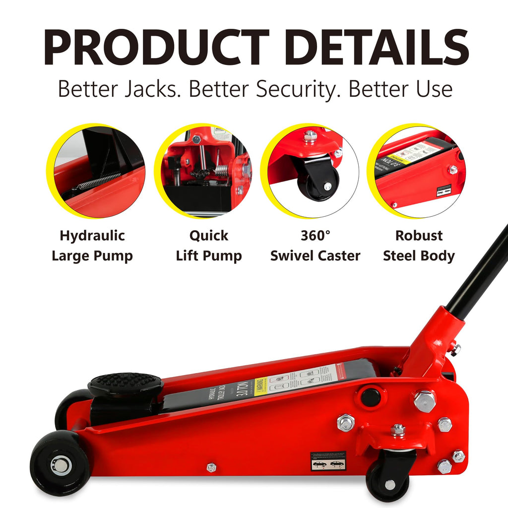 Garvee 3 Ton Hydraulic Trolley Floor Jack Heavy-Duty Steel Racing Floor Jack 5.1"-20" Lifting Range Black