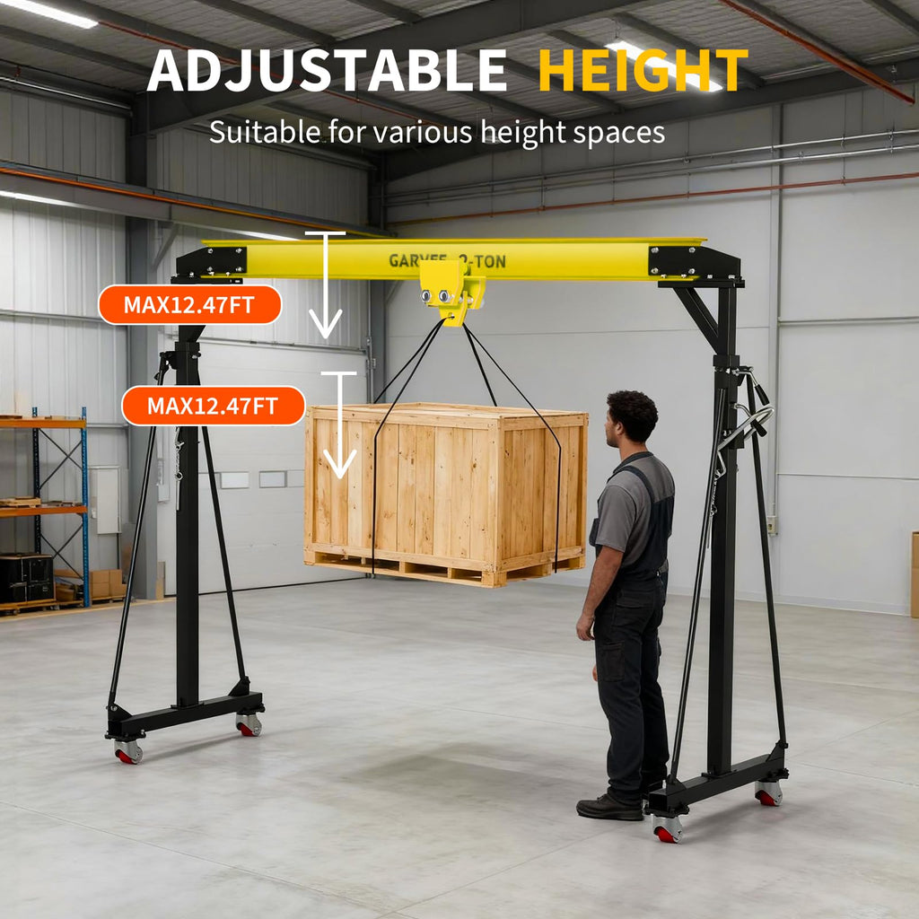 Garvee Adjustable Gantry Crane 2 Ton Capacity Portable Shop Lift Hoist 97-141" Height 4500lbs Steel