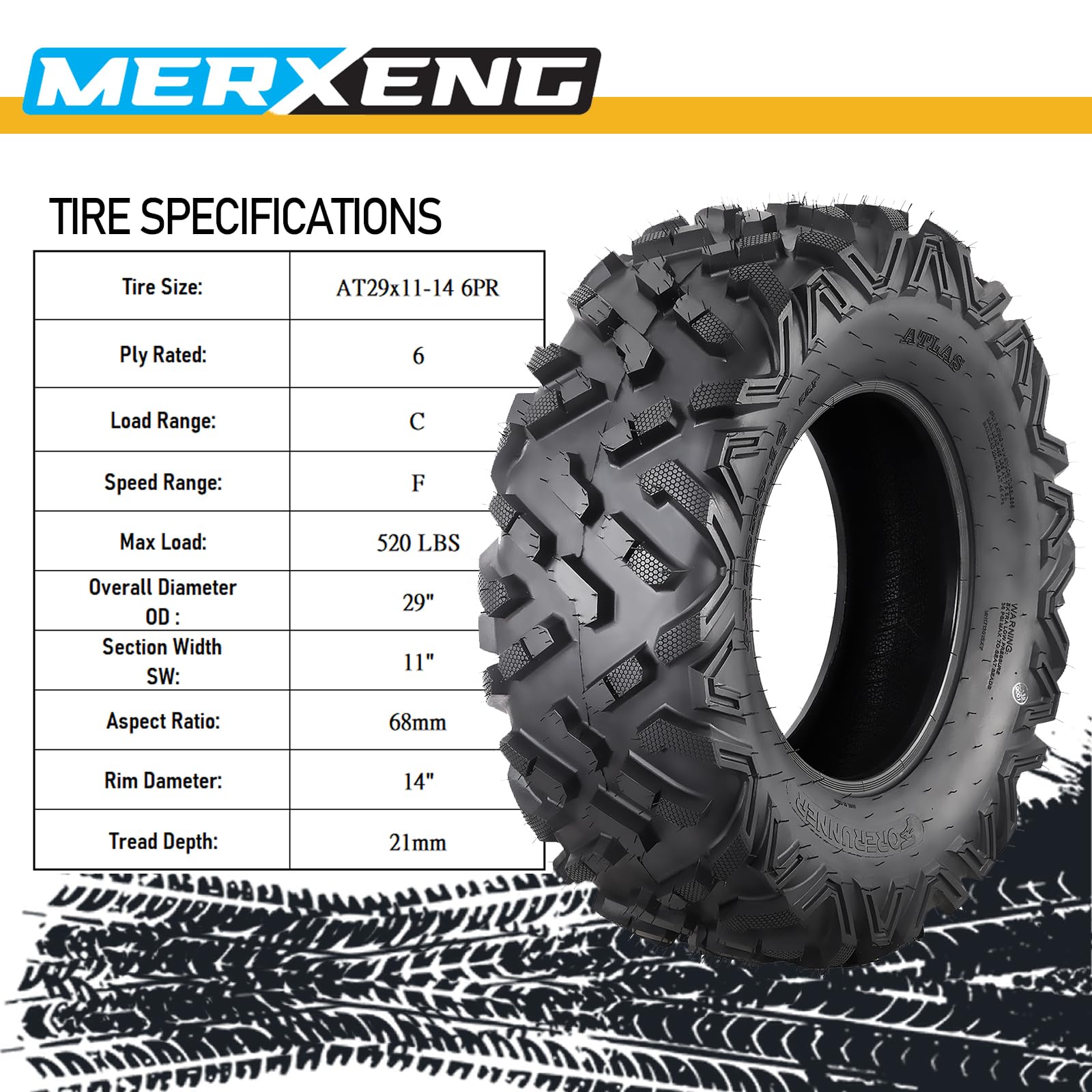 Garvee AT 29x11-14 ATV UTV Off-Road Tires All-Terrain, 6 Ply Tubeless