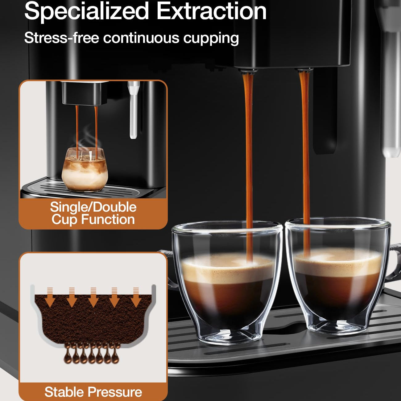 Garvee Espresso Machine with Grinder, 20 Bar Professional Espresso Maker with Milk Frother Steam Wand, 1.5L Water Tank, Touch Display, 1-15 Adjustable Grind Size Levels, Gift for Coffee Lover