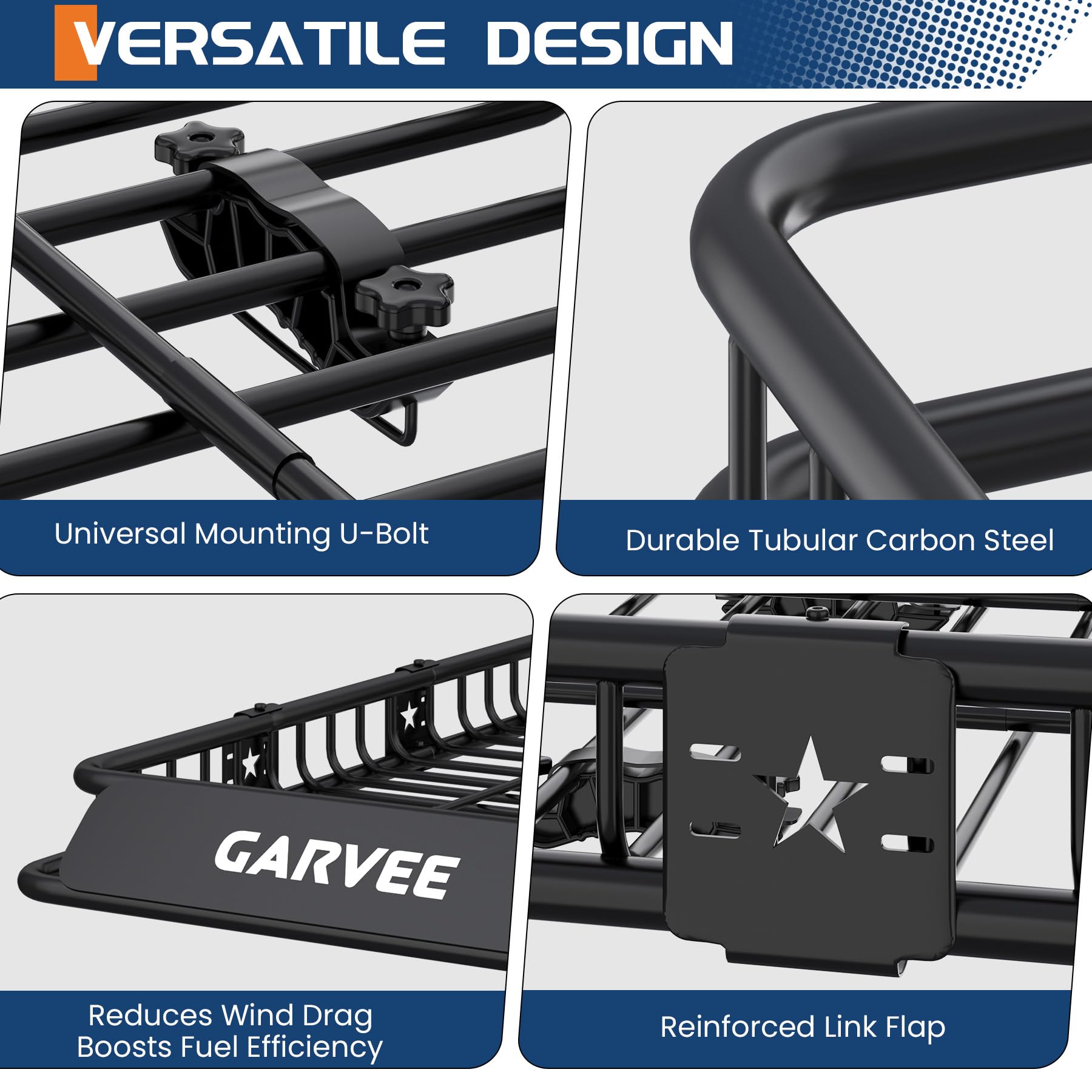Garvee 46"x36"x4.5" Universal Roof Rack Basket, Heavy Duty Luggage Carrier for SUVs and Trucks, Black, 200 LBS Capacity