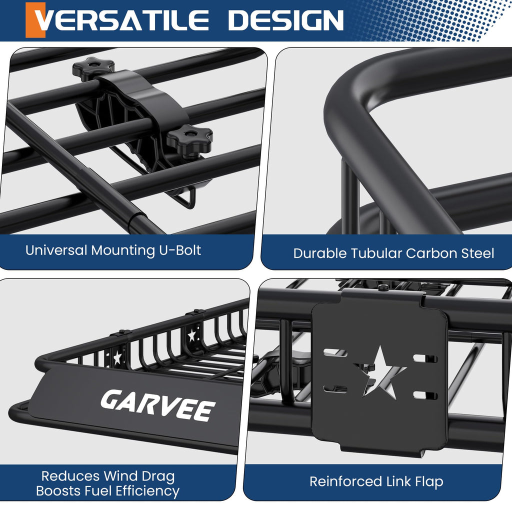 Garvee 64"X39"X6" Universal Roof Rack Basket, Heavy Duty Luggage Carrier for SUVs and Trucks, Black, 200 LBS Capacity
