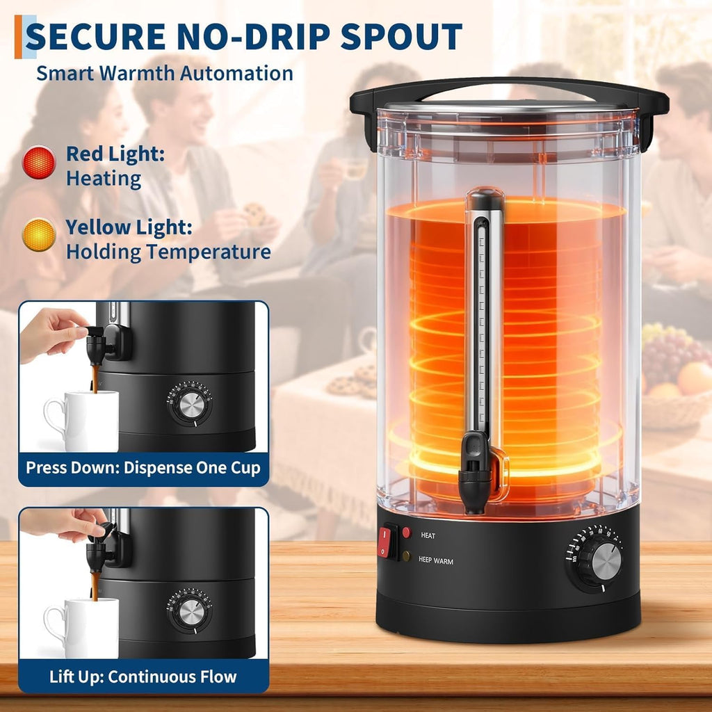 Garvee Double Wall Commercial Coffee Urn – 12L Stainless Steel Large Capacity Hot Water & Coffee Dispenser, Fast Heating Percolator – For Catering, Buffet, Event, Party, Office – Specification: 12L