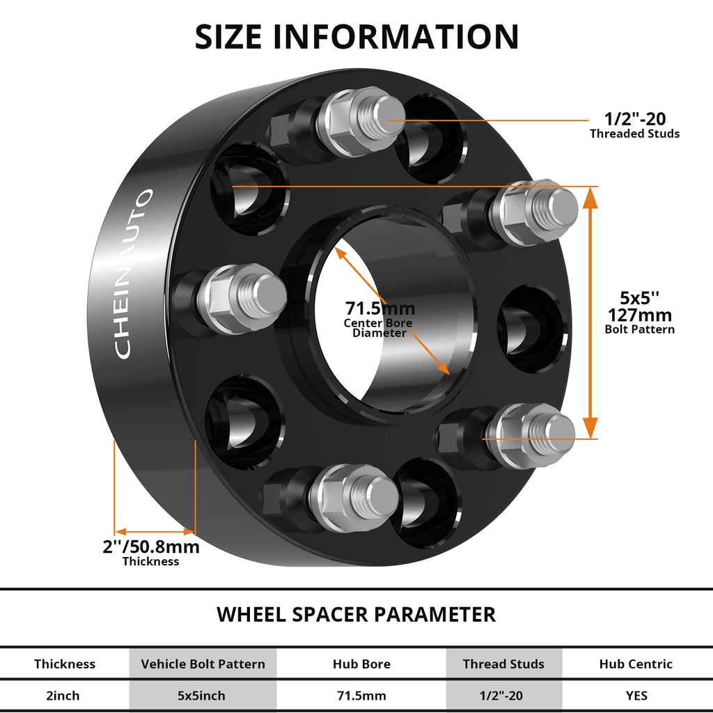 Garvee 5x5 Hubcentric Wheel Spacers for Wrangler 2007-2017,2 Inch 4Pcs 5x127mm Wheel Spacer for Commander 2006-2010,Grand Cherokee 1999-2010,with 1/2-20 Studs & 71.5mm Hub for 5 Lug Wheels