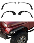 Garvee 4 PCS Flat Front & Rear Fender Flares Fits For 1987-1995 Jeep Wrangler YJ, Off-Road Metal Steel Wheel Liner, Textured black