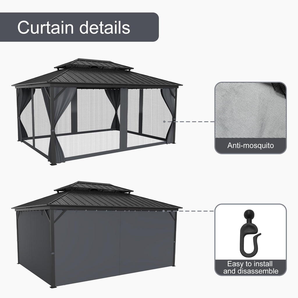 Garvee 12'x16' All-Weather Hardtop Gazebo - Double Metal Roof & Aluminum Frame with Net & Curtain for Patio, Deck & Backyard (Grey)