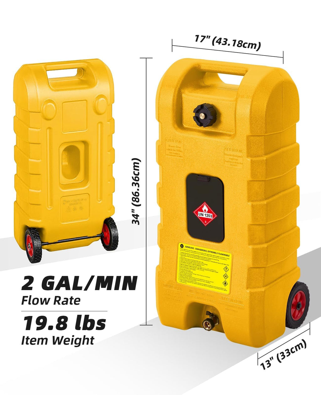 Garvee Upgraded 16 Gallon Gas Tank, Heavy-Duty Fuel Can with Manual Transfer Pump, 10FT Hose, and Casters, Leak-Proof Portable Gas Container for Lawn Mowers, Tractors, Boats, and Snow Blowers, Yellow