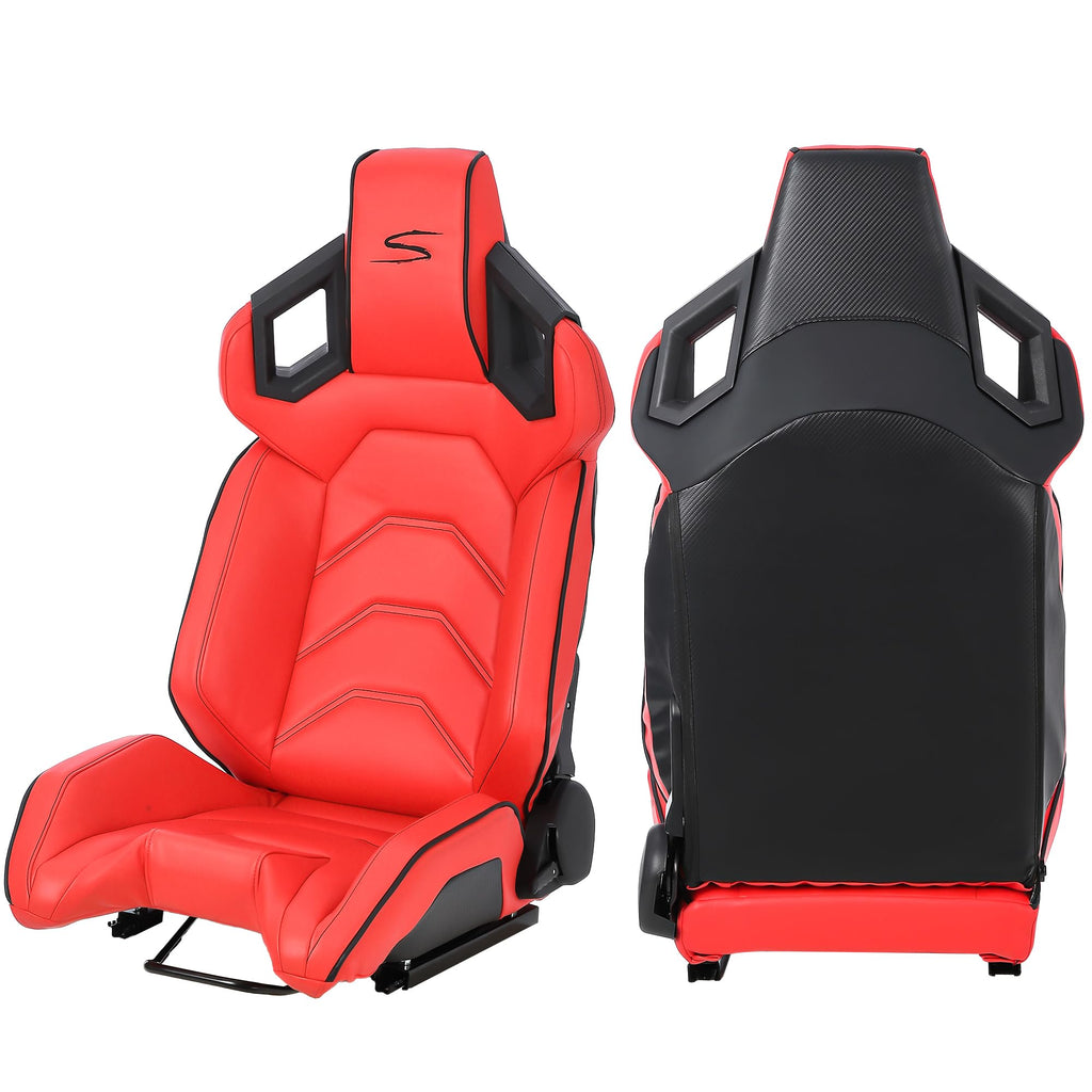 Garvee 1 Piece Universal Racing Seats with Dual Lock Sliders, PU Leather, Racing Bucket Seats, 23.6"×19.7"×37.4", Red+Black Stitching Racing Seat, Passenger Side,Red