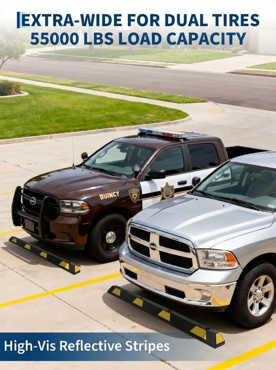 Garvee 72 Inch Heavy Duty Rubber Parking Curb with Reflective Stripes for Garage & Driveway, Yellow, 2 Pack