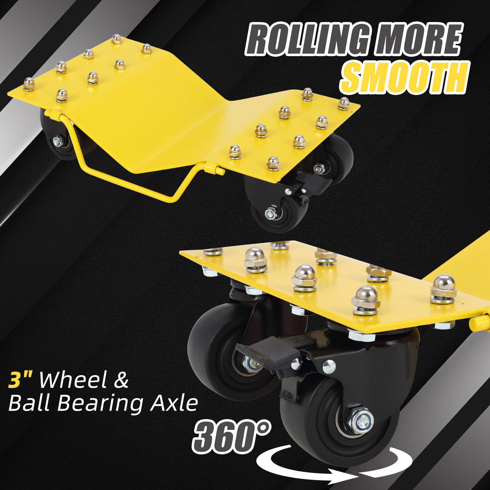 Garvee 4 Pack Car Dollies with Tow Hooks, 8000LBS Capacity Car Dolly with Thickened Handles & Sidebar, Car Wheel Dolly with Security Lock, Car Dolly Set of 4 for Moving Cars, Trucks & Vehicles