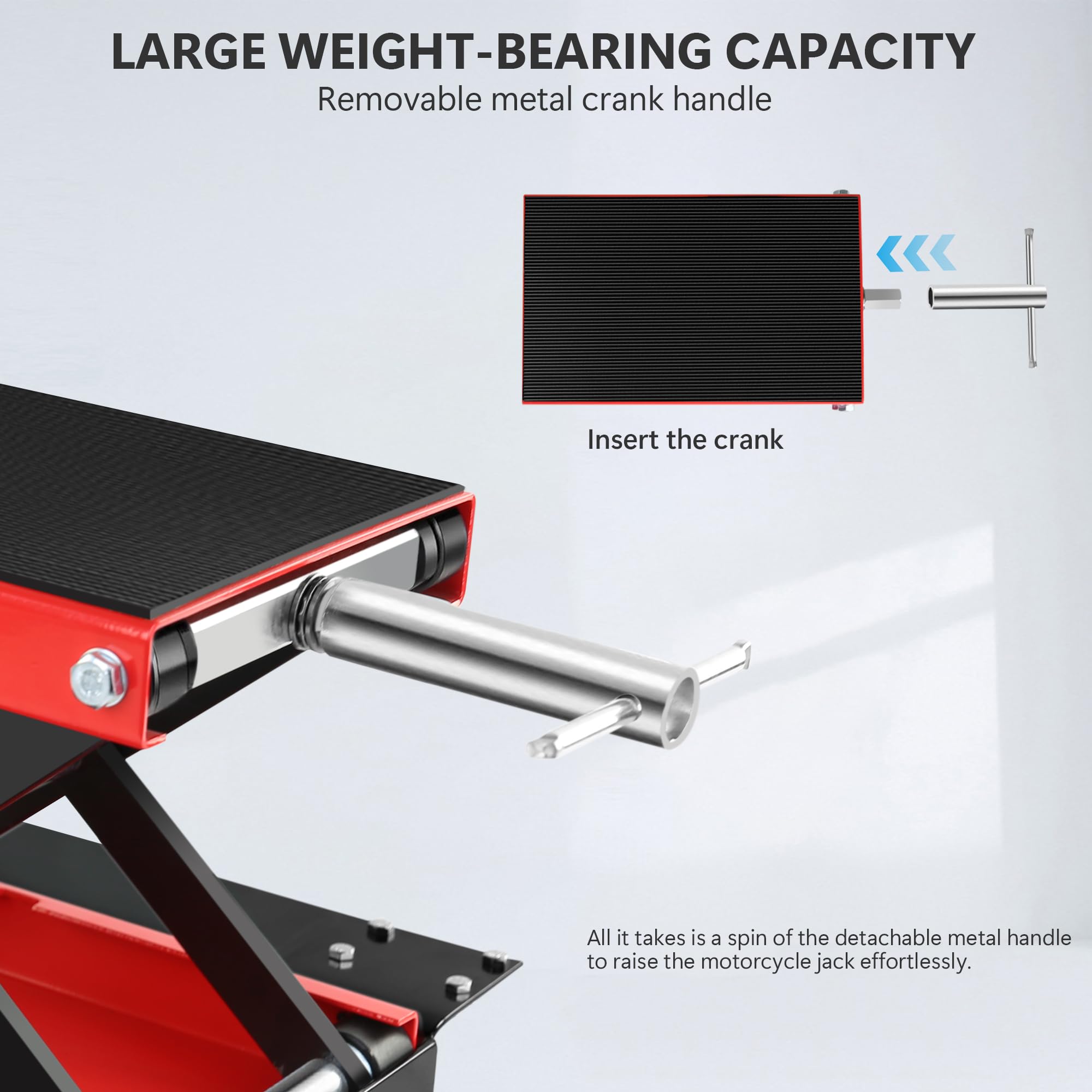 Garvee Motorcycle Scissor Lift Jack - 1100 lbs Capacity Scissor Jack with Dolly and Hand Crank, Ideal for ATVs and Dirt Bikes