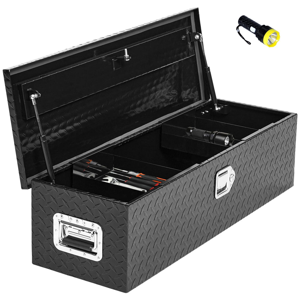 Garvee Aluminum Diamond Plate Tool Box 13x13x39 Inch, Heavy Duty Truck Toolbox with Sliding Shelf, Waterproof Truck Storage Organizer Chest for Pick Up Truck RV Trailer with Lock & Keys, Black