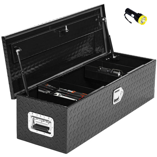 Garvee Aluminum Diamond Plate Tool Box 13x13x39 Inch, Heavy Duty Truck Toolbox with Sliding Shelf, Waterproof Truck Storage Organizer Chest for Pick Up Truck RV Trailer with Lock & Keys, Black
